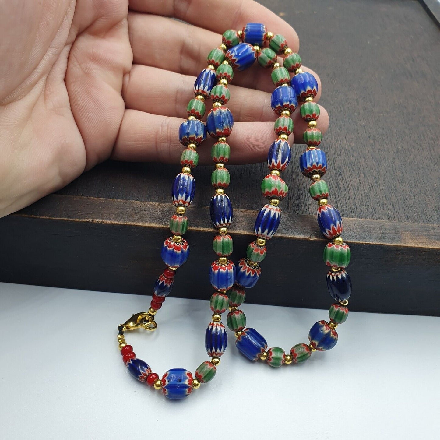 Venetian Style Trade beads Vintage Mix Chevron Beads necklace BCH-33