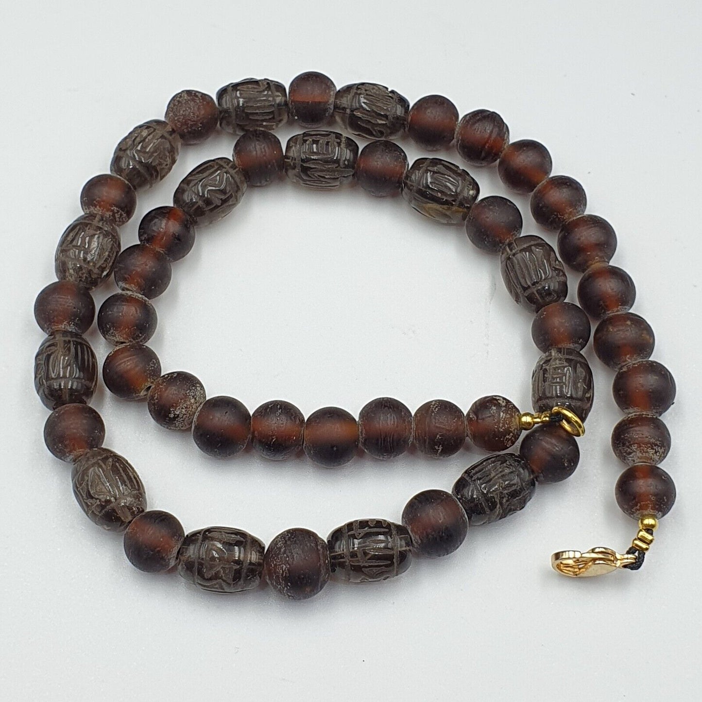TIBETAN ANTIQUE OLD Carving Smoky Quartz BEADS MALA NECKLACE SMK-3