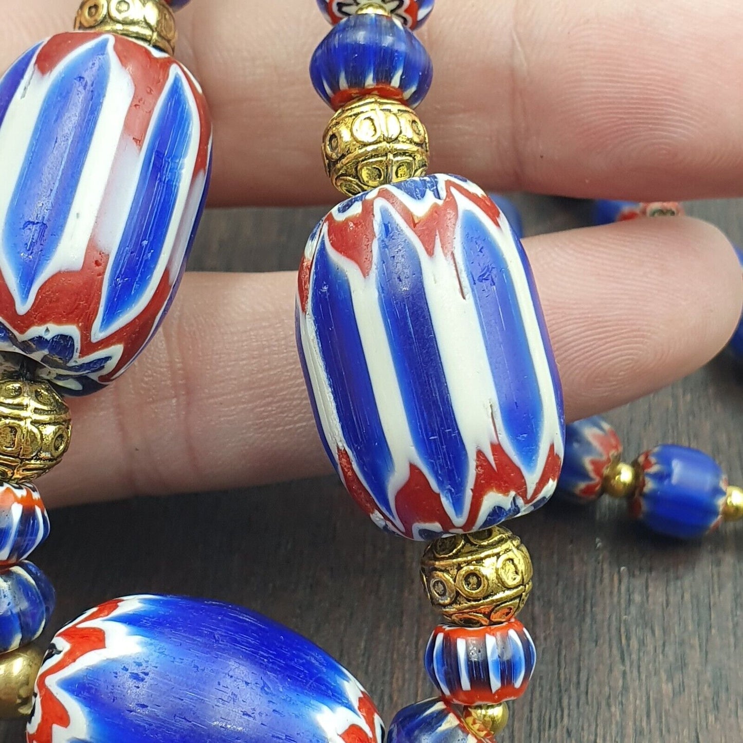Venetian Style Trade beads Vintage Blue Chevron Beads necklace BCH-32