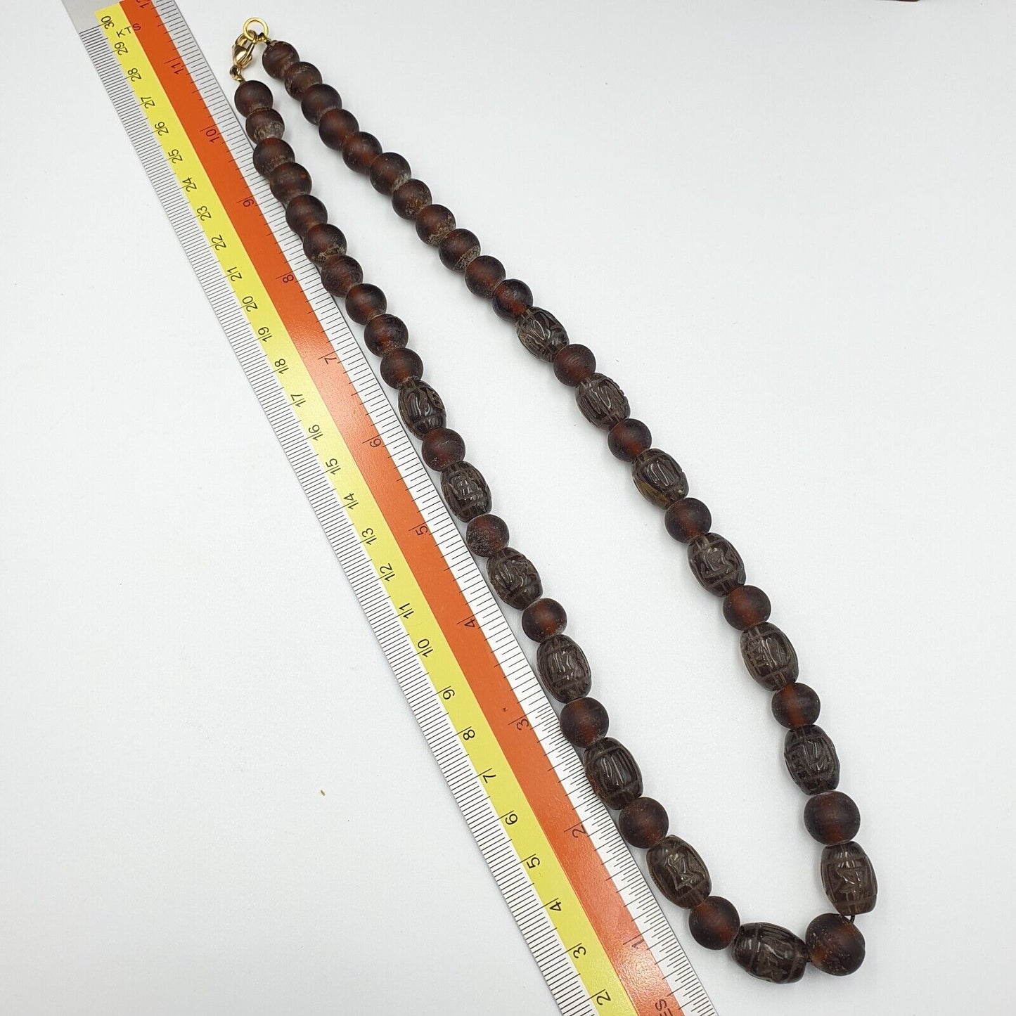 TIBETAN ANTIQUE OLD Carving Smoky Quartz BEADS MALA NECKLACE SMK-3