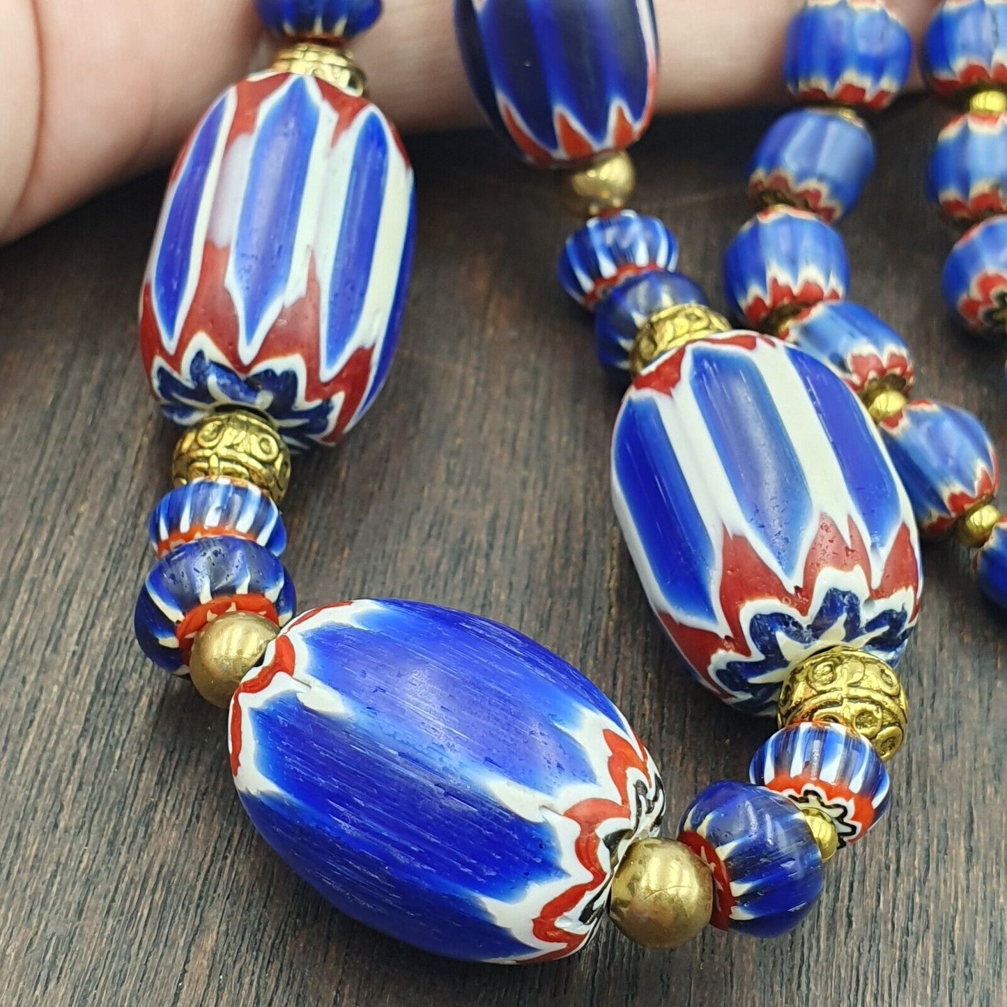Venetian Style Trade beads Vintage Blue Chevron Beads necklace BCH-32