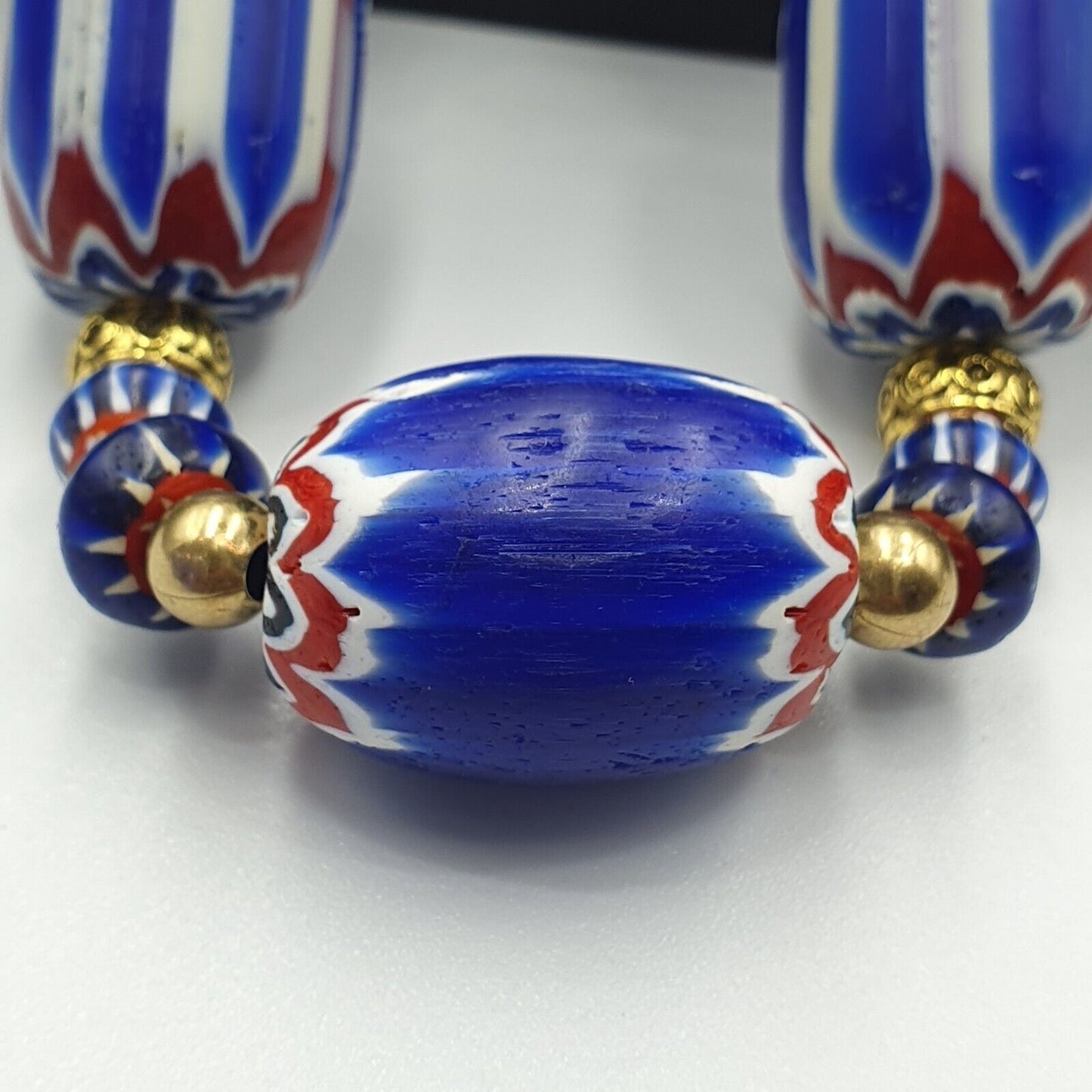 Venetian Style Trade beads Vintage Blue Chevron Beads necklace BCH-32