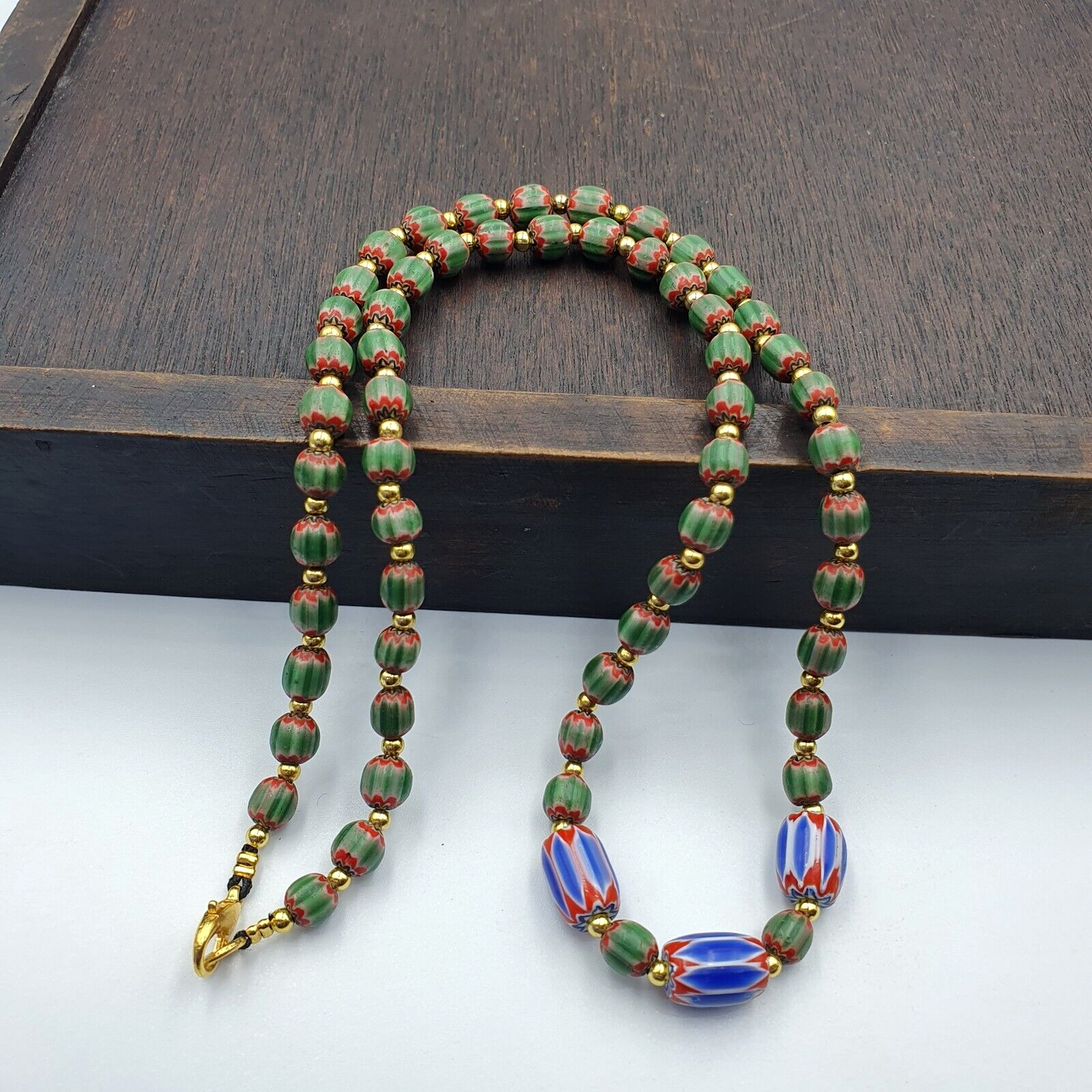 Venetian Style Trade beads Vintage Mix Chevron Beads necklace BCH-34