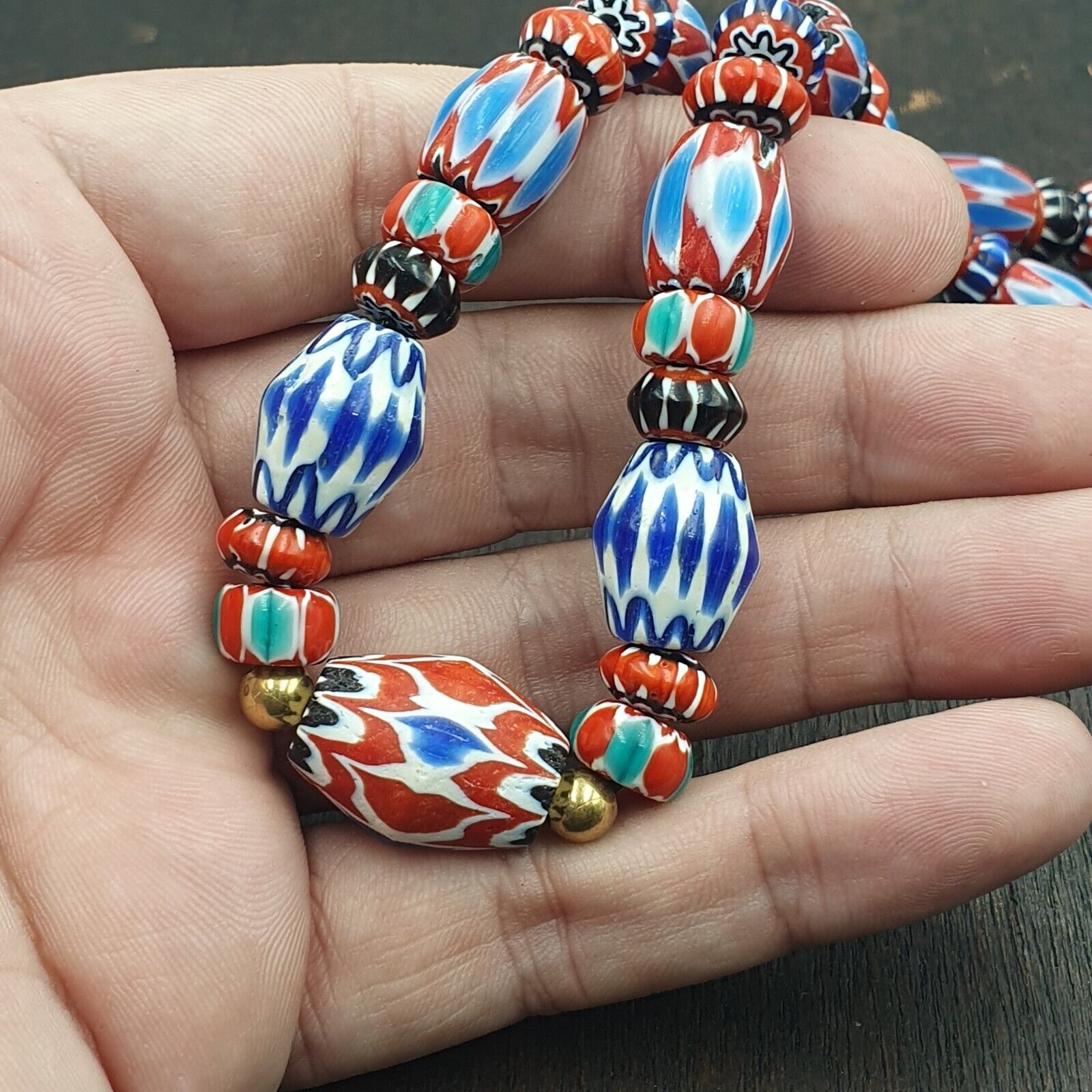 Venetian Inspired Vintage Trade beads Vintage Mix Chevron Beads necklace BCH-35