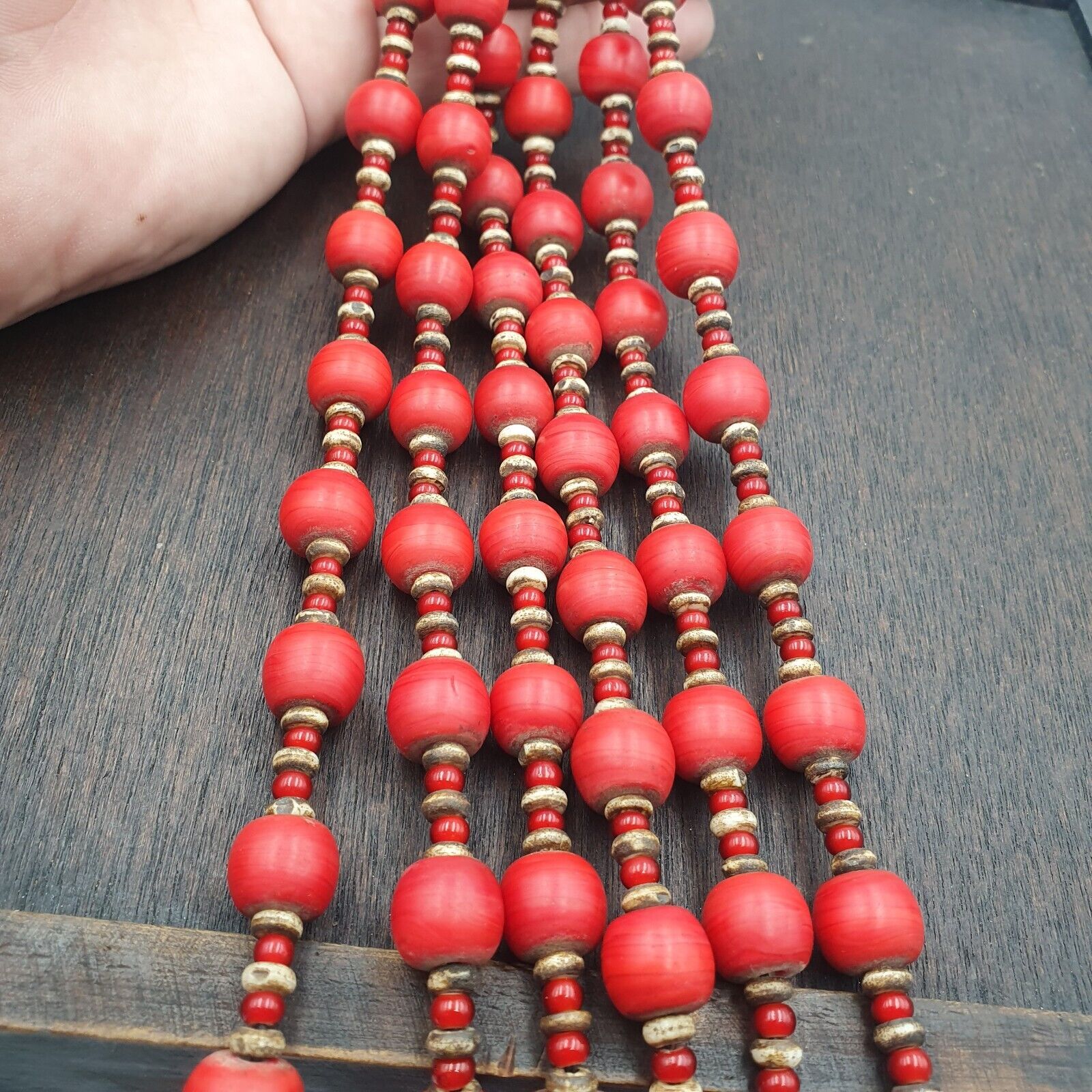 Vintage African Antique Trade Beads Old Red Glass Beads long Strand 12.5mm