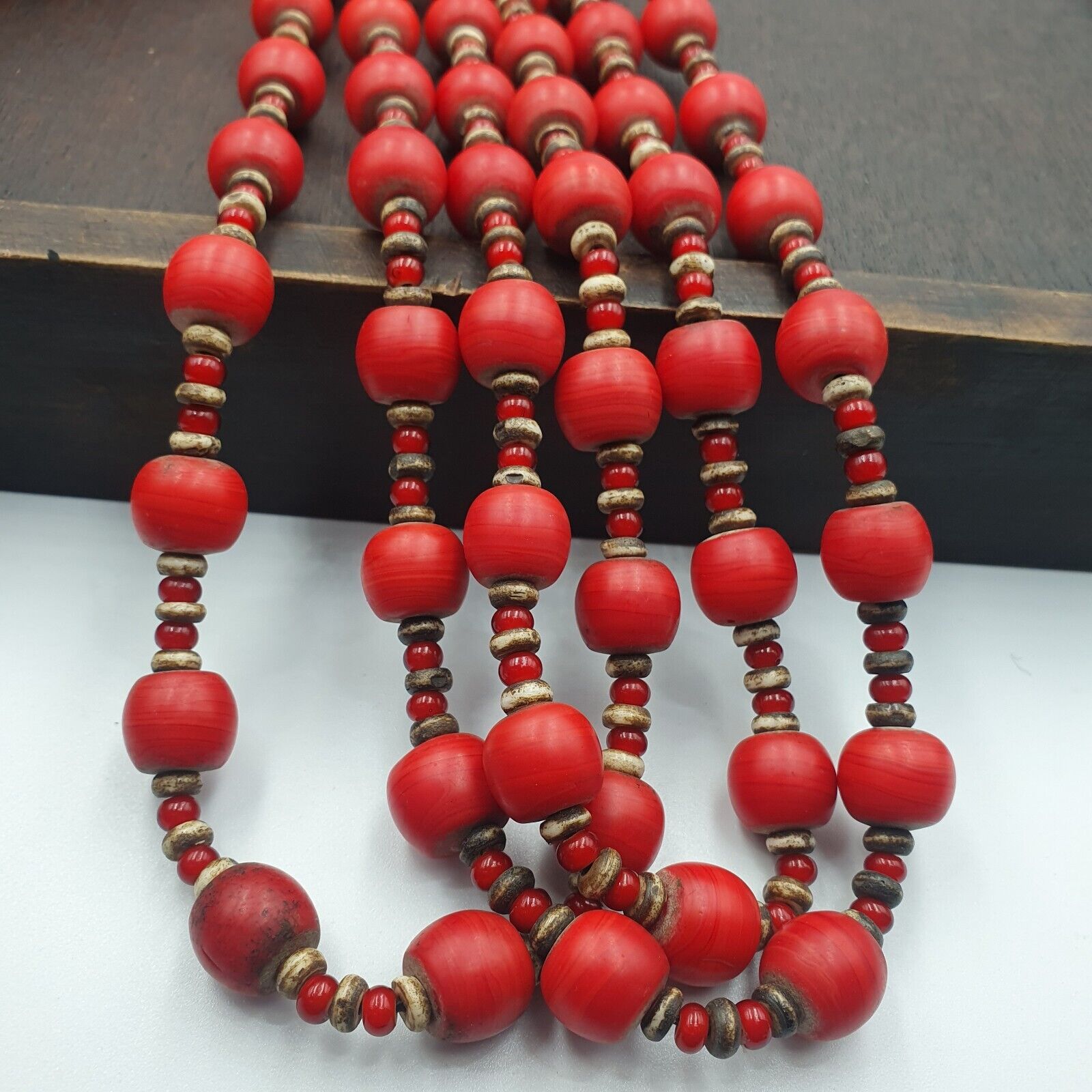 Vintage African Antique Trade Beads Old Red Glass Beads long Strand 12.5mm