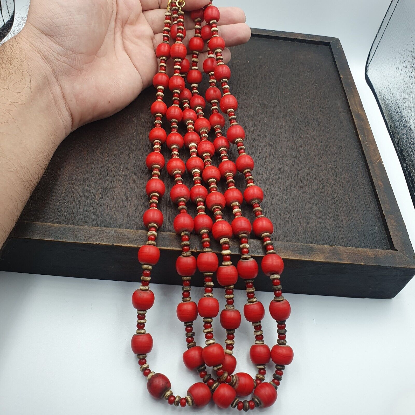 Vintage African Antique Trade Beads Old Red Glass Beads long Strand 12.5mm