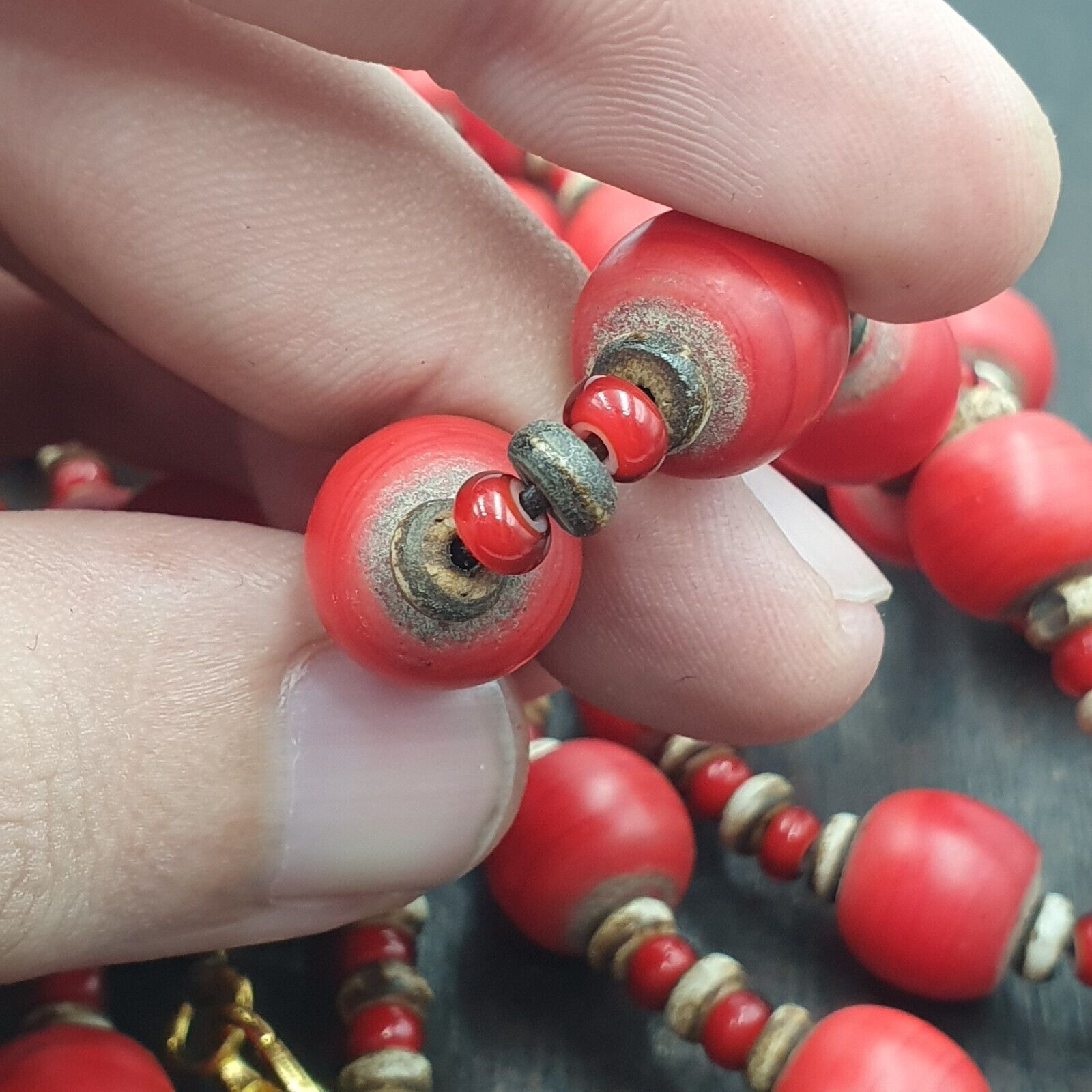 Vintage African Antique Trade Beads Old Red Glass Beads long Strand 12.5mm