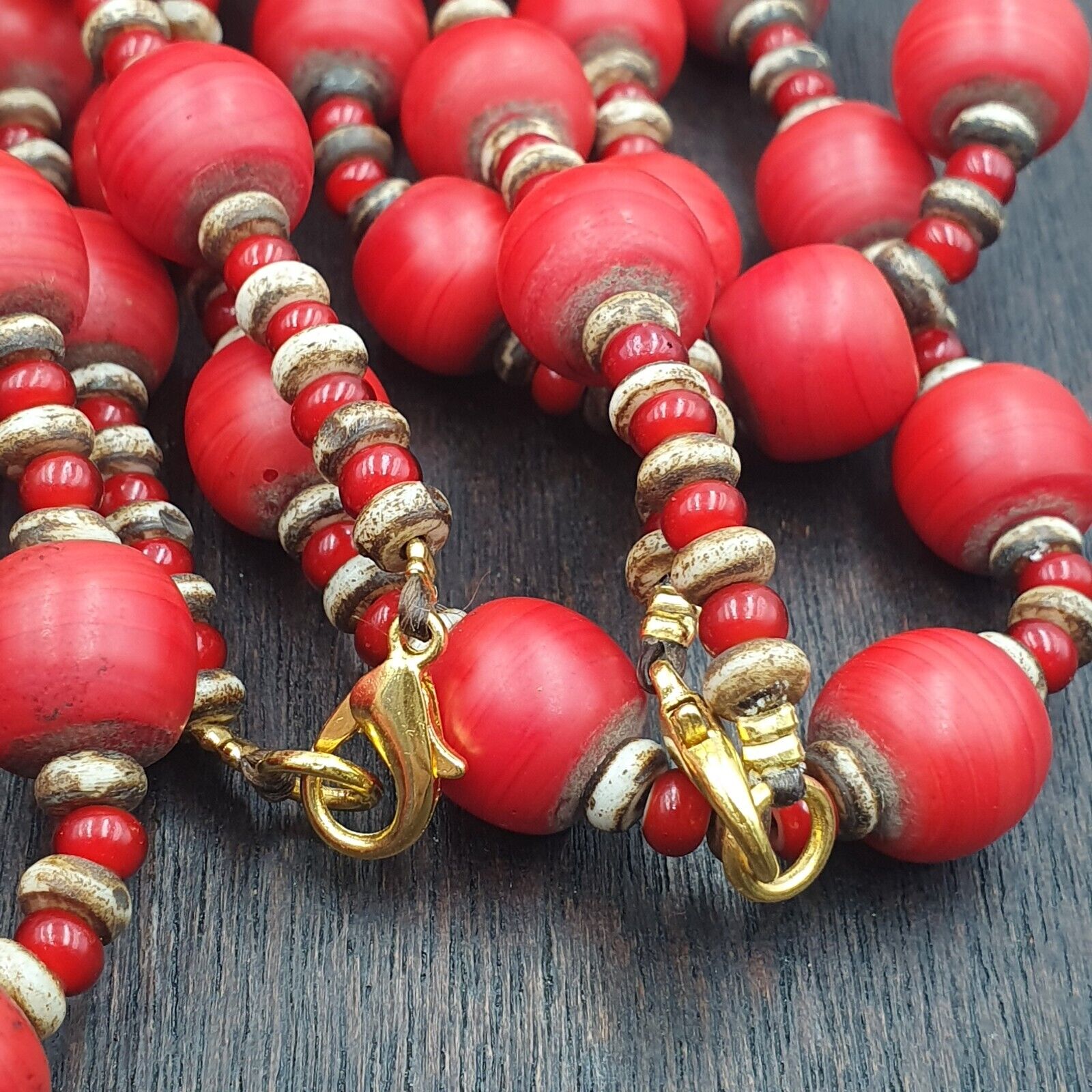 Vintage African Antique Trade Beads Old Red Glass Beads long Strand 12.5mm