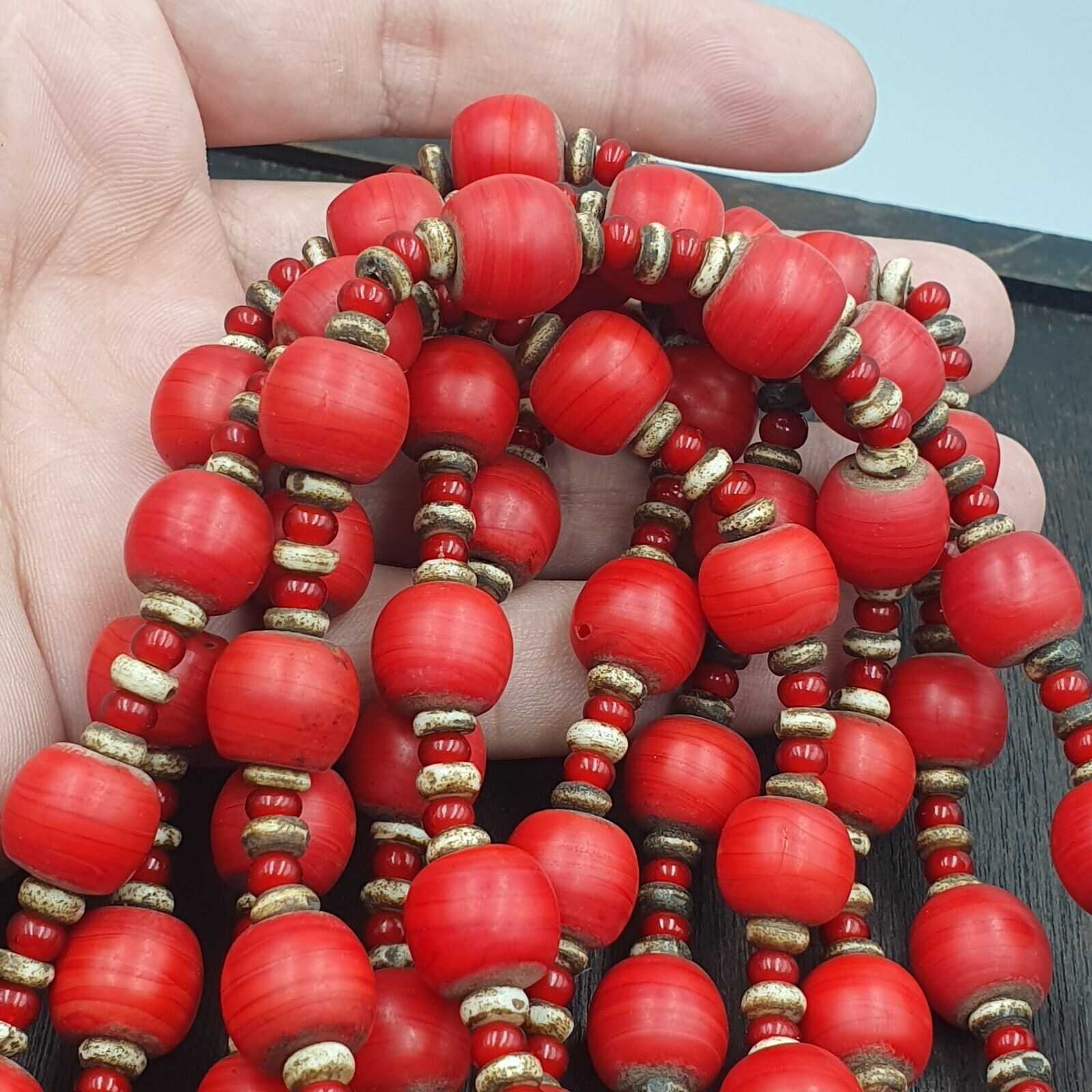 Vintage African Antique Trade Beads Old Red Glass Beads long Strand 12.5mm
