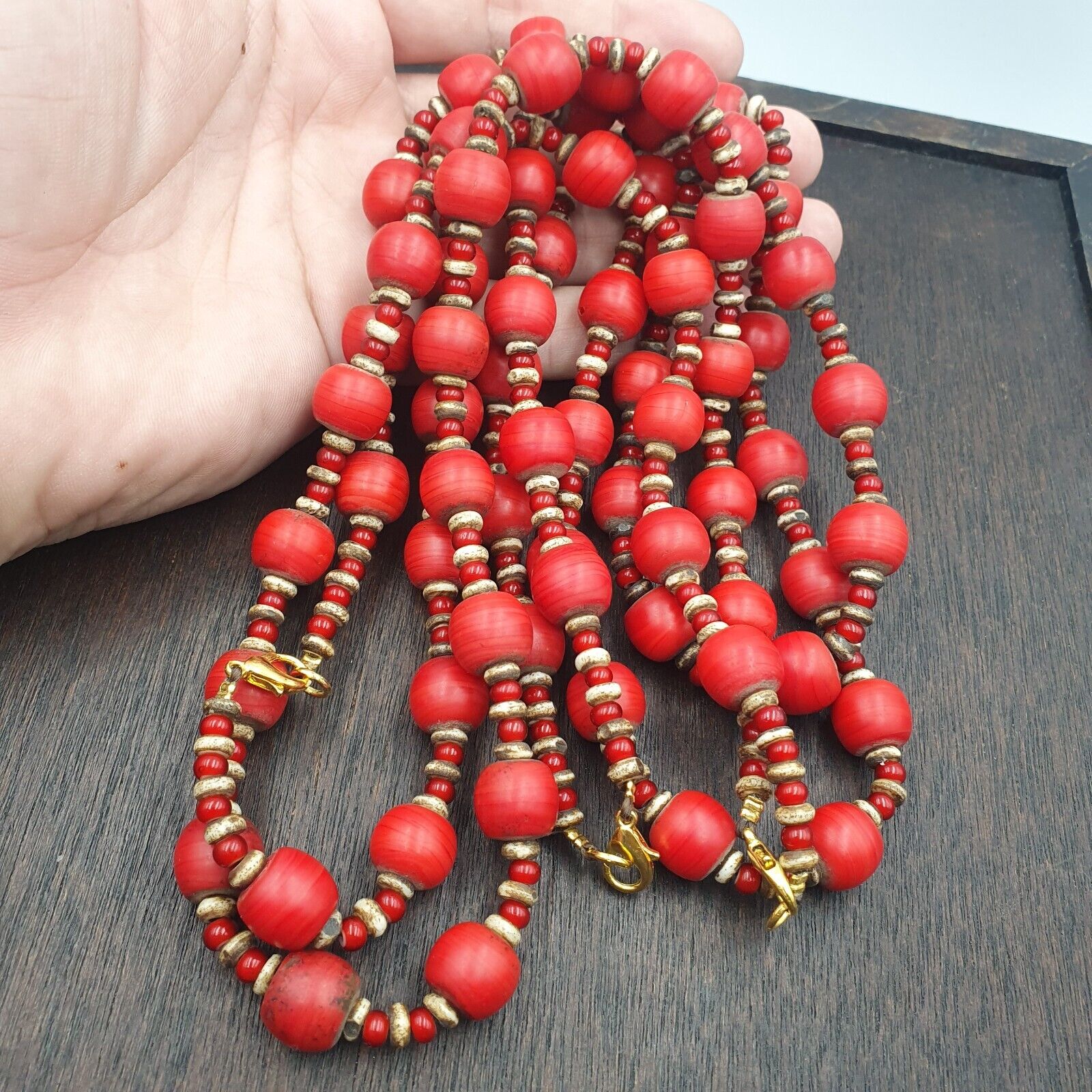 Vintage African Antique Trade Beads Old Red Glass Beads long Strand 12.5mm
