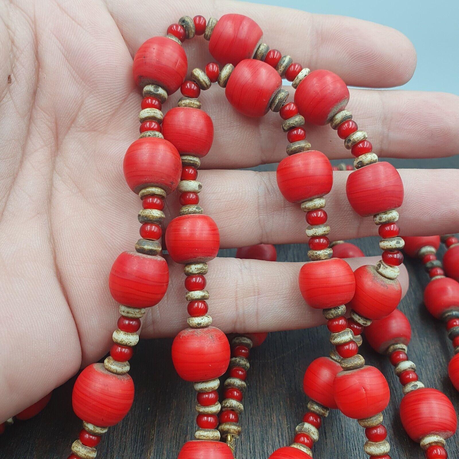 Vintage African Antique Trade Beads Old Red Glass Beads long Strand 12.5mm