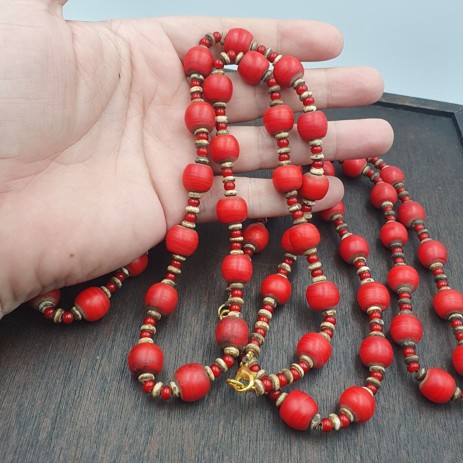 Vintage African Antique Trade Beads Old Red Glass Beads long Strand 12.5mm