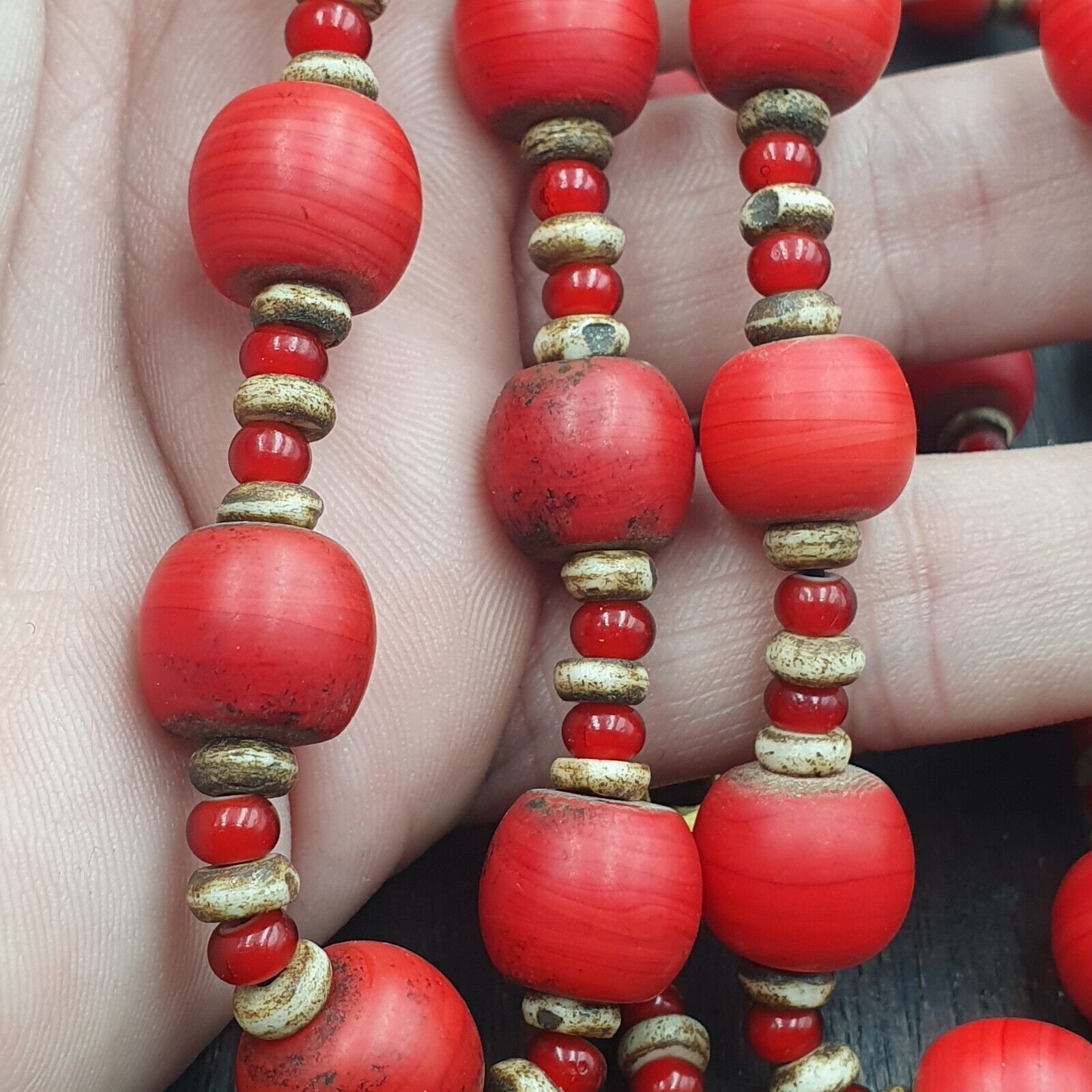 Vintage African Antique Trade Beads Old Red Glass Beads long Strand 12.5mm