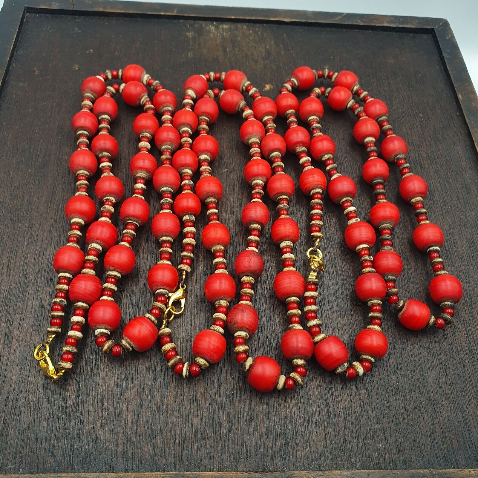 Vintage African Antique Trade Beads Old Red Glass Beads long Strand 12.5mm