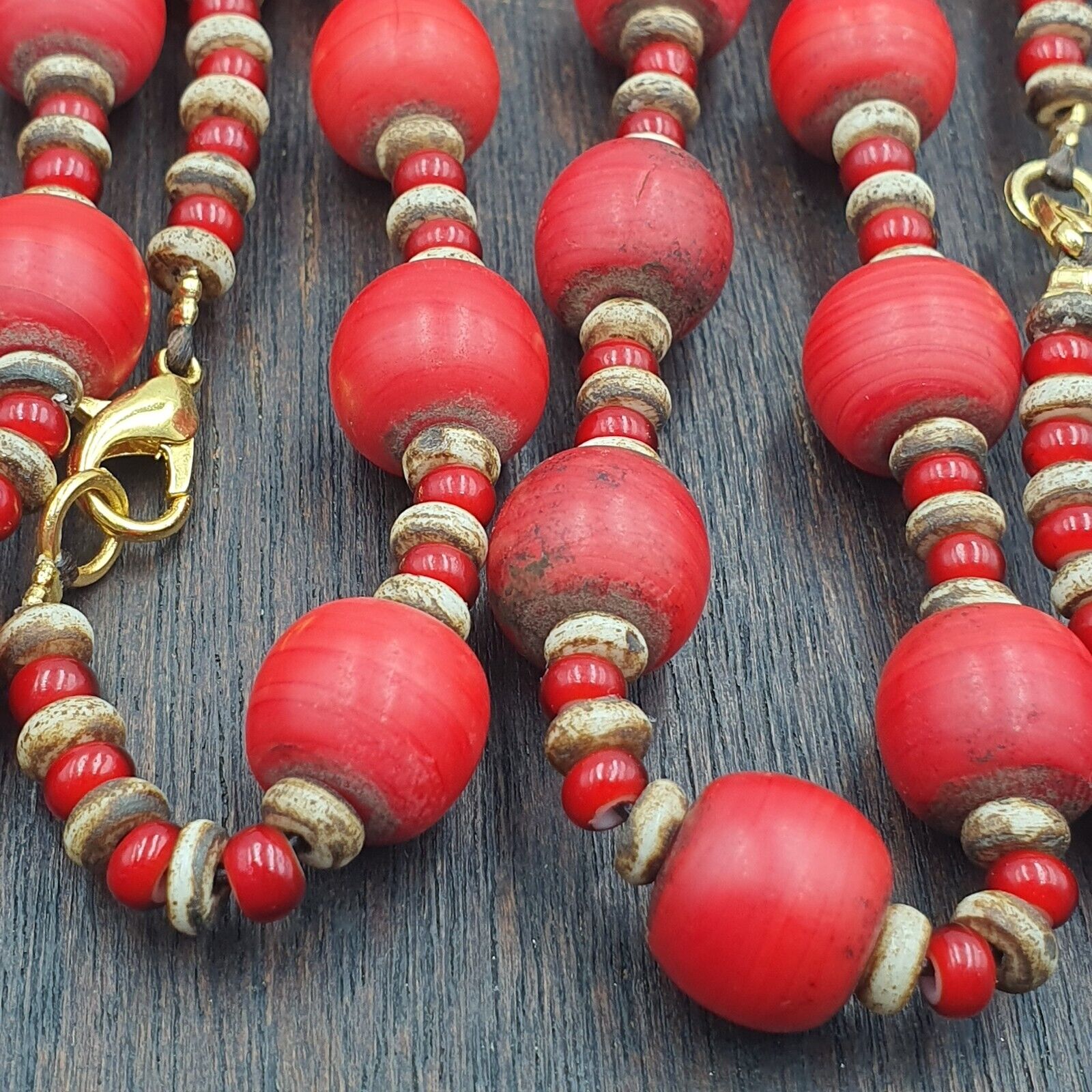 Vintage African Antique Trade Beads Old Red Glass Beads long Strand 12.5mm