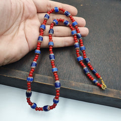 Antique Vintage Venetian White Heart And Blue Chevron Trade Beads Necklace W5