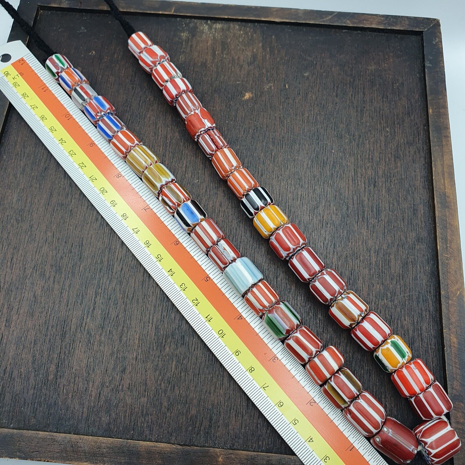 Vintage Venetian Style Glass beads Chevron Beads Long Strand 14-17mm
