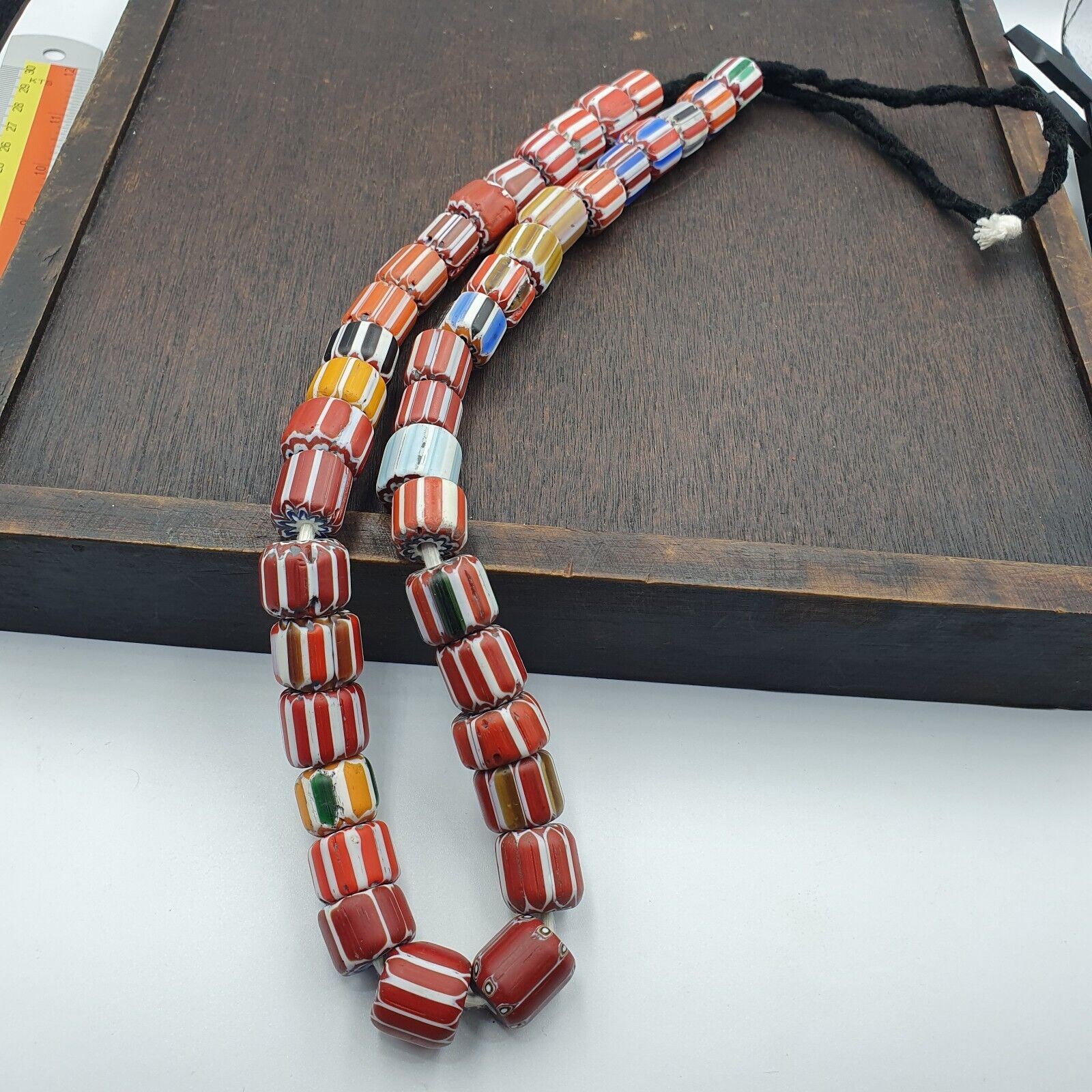 Vintage Venetian Style Glass beads Chevron Beads Long Strand 14-17mm