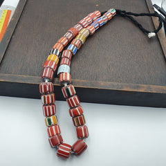 Vintage Venetian Style Glass beads Chevron Beads Long Strand 14-17mm