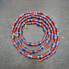 Antique Vintage Venetian White Heart And Blue Chevron Trade Beads Necklace W1