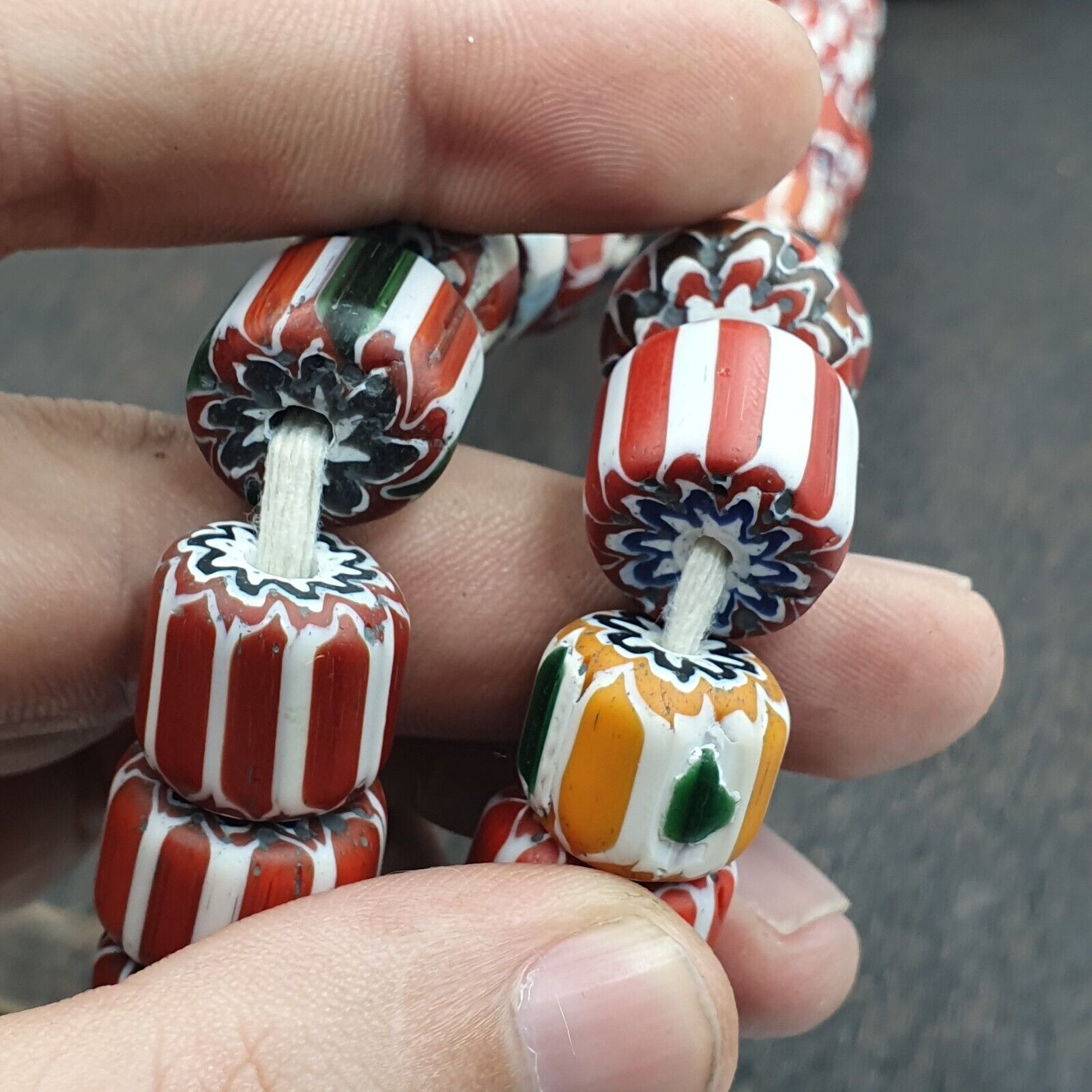 Vintage Venetian Style Glass beads Chevron Beads Long Strand 14-17mm