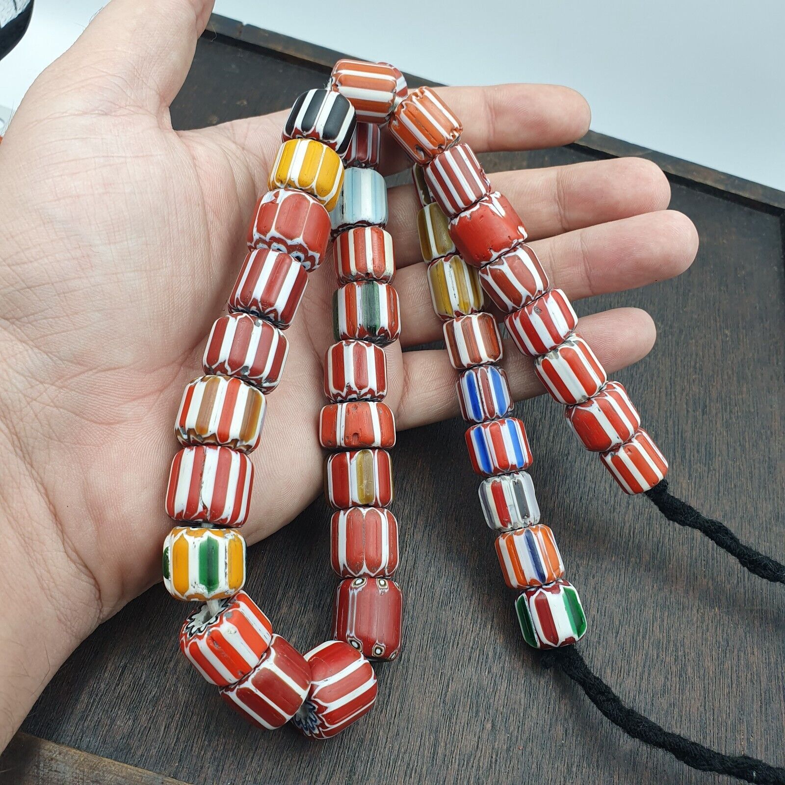 Vintage Venetian Style Glass beads Chevron Beads Long Strand 14-17mm
