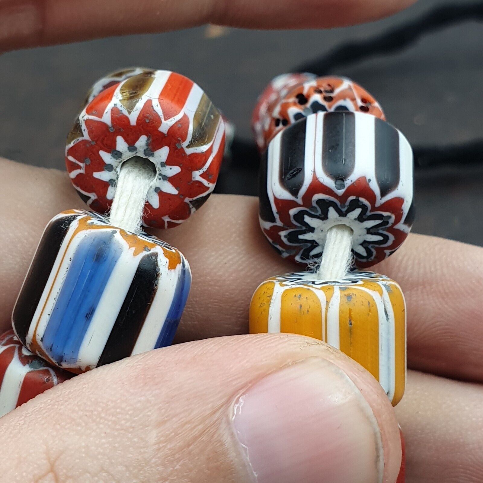 Vintage Venetian Style Glass beads Chevron Beads Long Strand 14-17mm