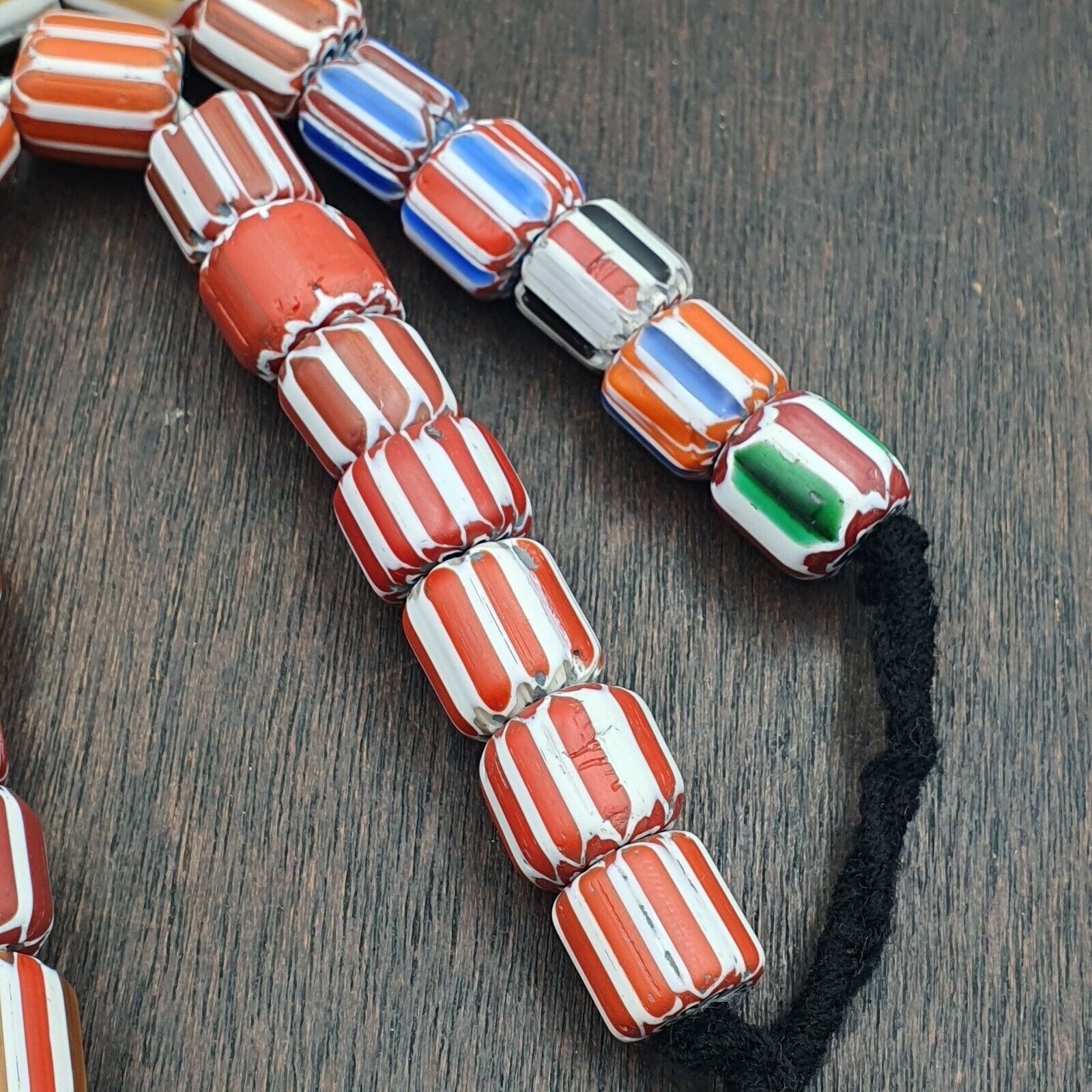 Vintage Venetian Style Glass beads Chevron Beads Long Strand 14-17mm