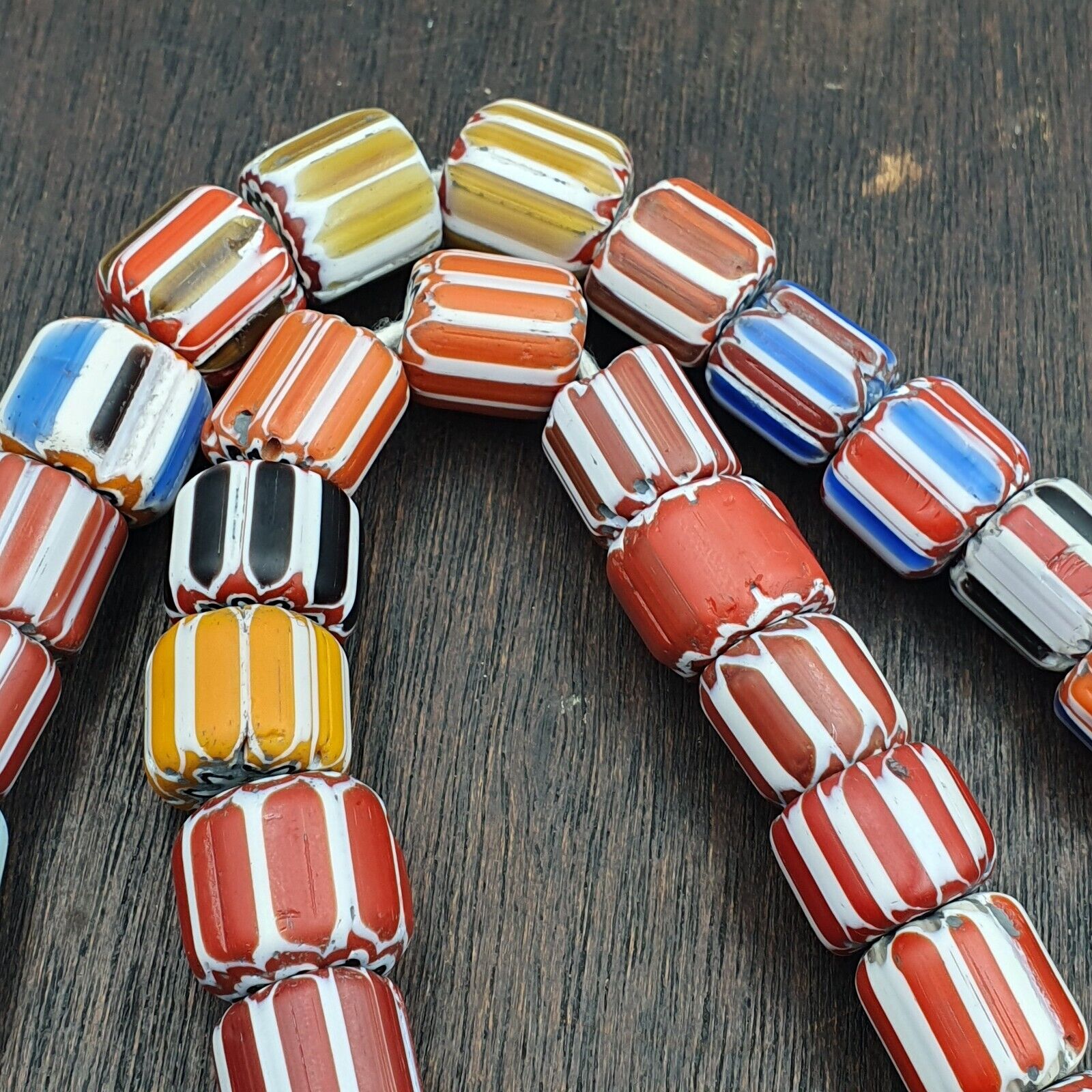 Vintage Venetian Style Glass beads Chevron Beads Long Strand 14-17mm