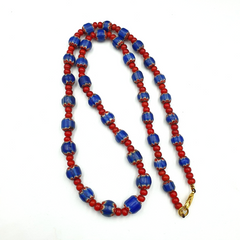 Antique Vintage Venetian White Heart And Blue Chevron Trade Beads Necklace W3