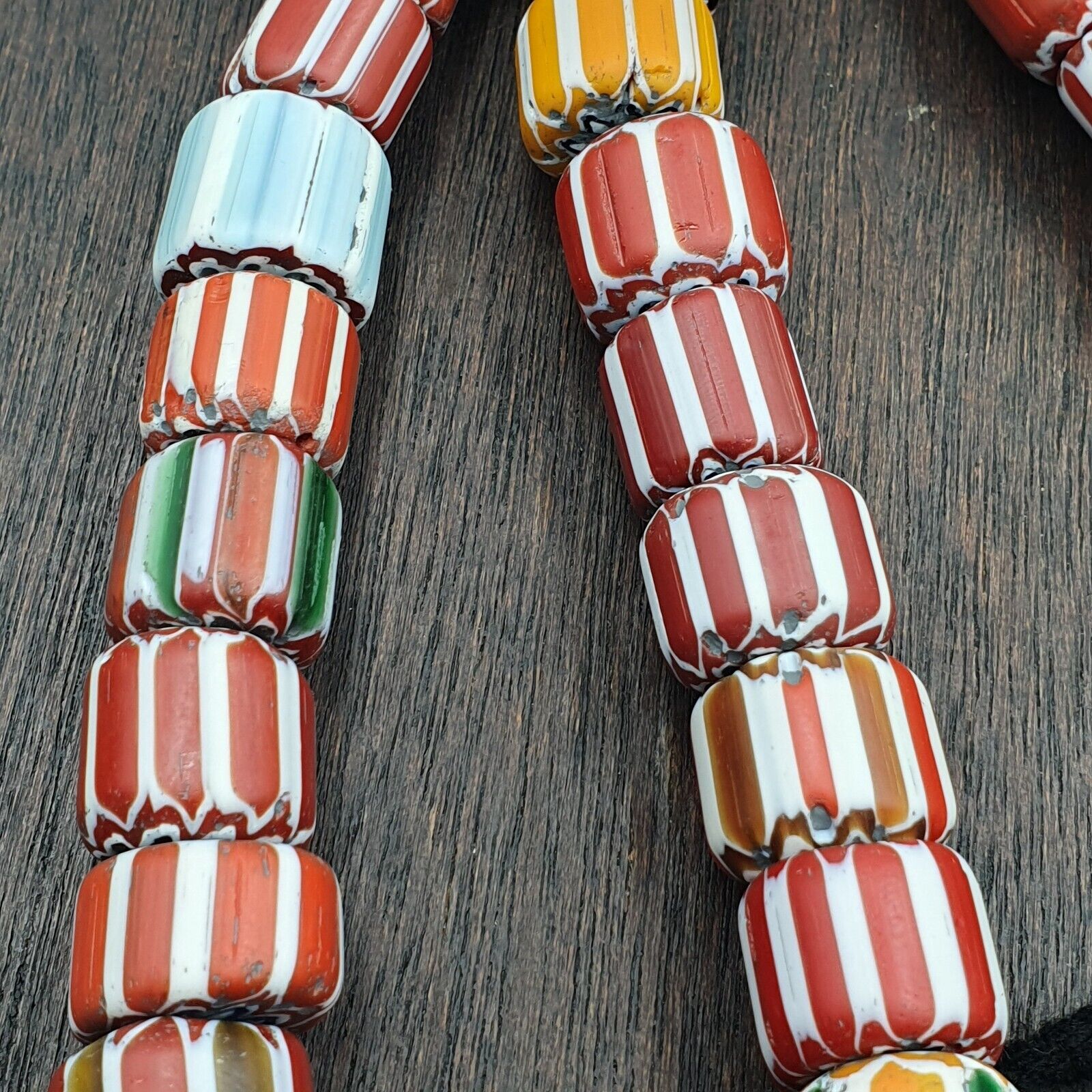 Vintage Venetian Style Glass beads Chevron Beads Long Strand 14-17mm