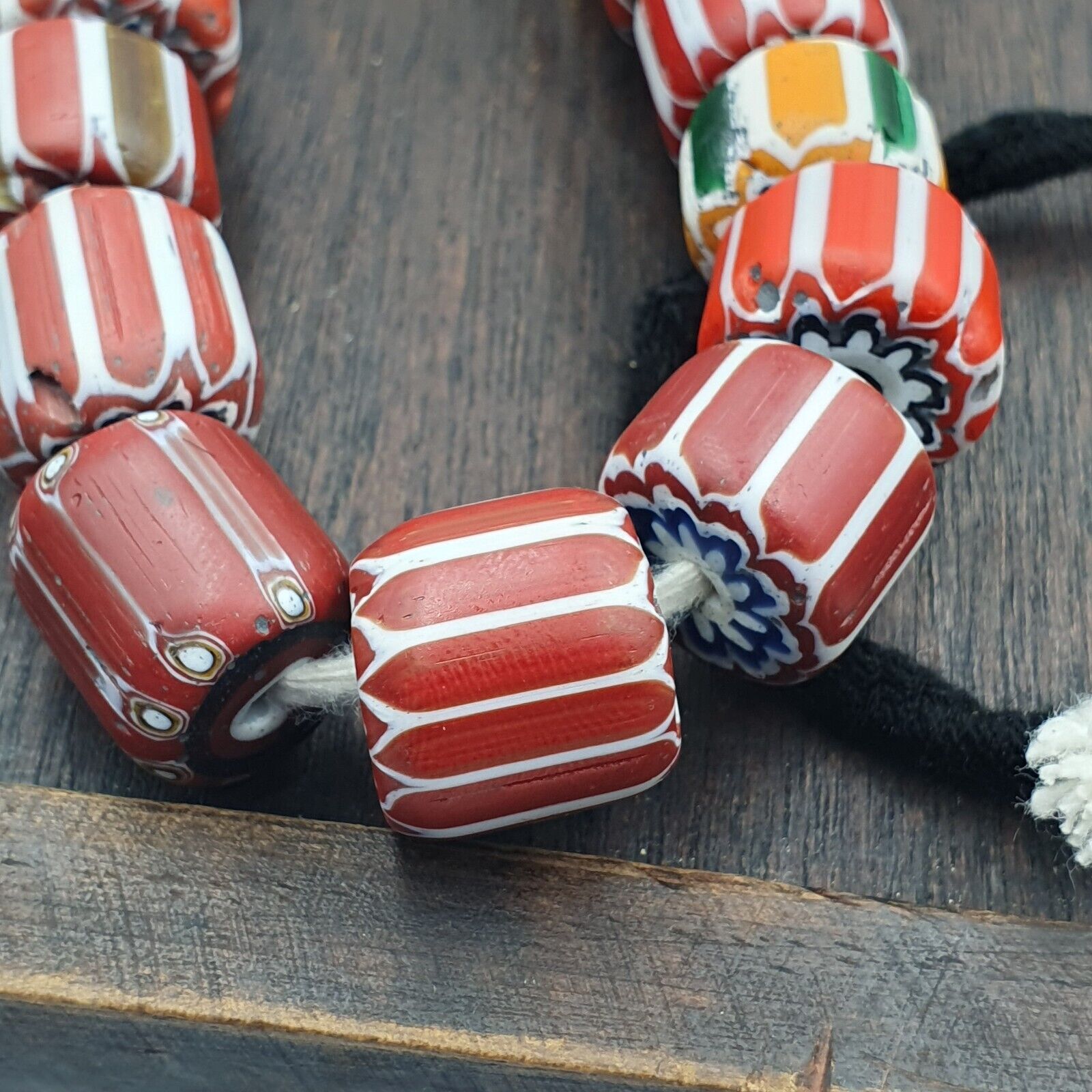 Vintage Venetian Style Glass beads Chevron Beads Long Strand 14-17mm