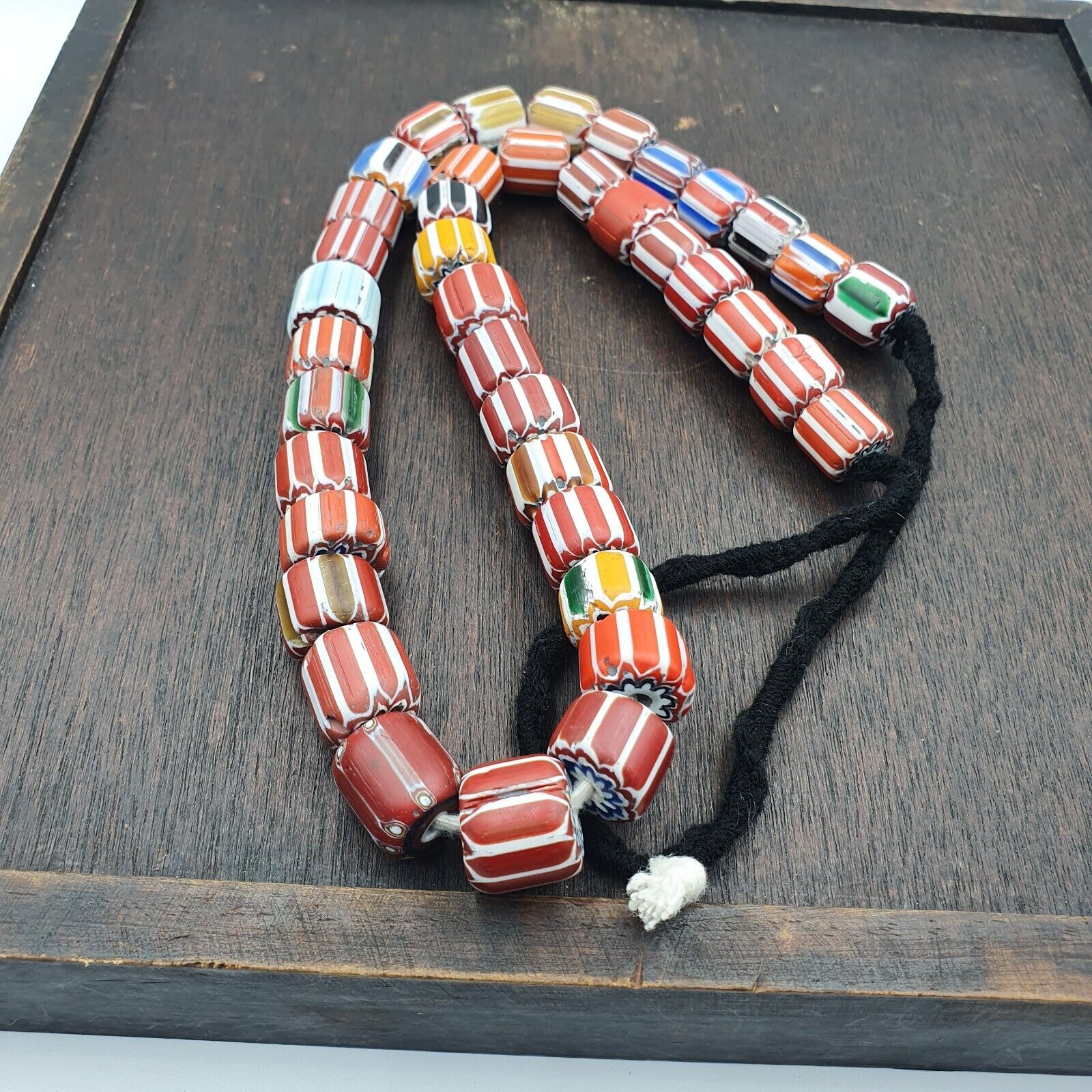 Vintage Venetian Style Glass beads Chevron Beads Long Strand 14-17mm