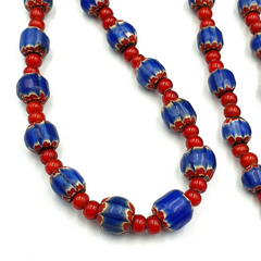 Antique Vintage Venetian White Heart And Blue Chevron Trade Beads Necklace W3