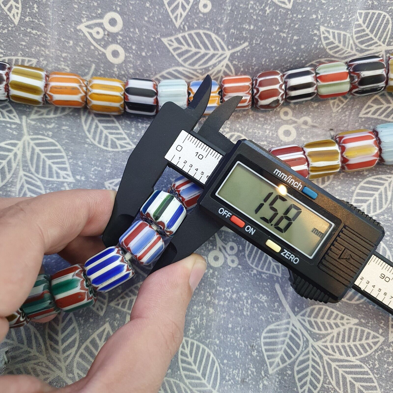 Vintage Venetian Style Mix Chevron Glass beads Long Strand 14-17mm N-2