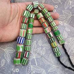 Vintage Venetian Style Green Chevron Glass beads Long Strand 14-17mm N-3