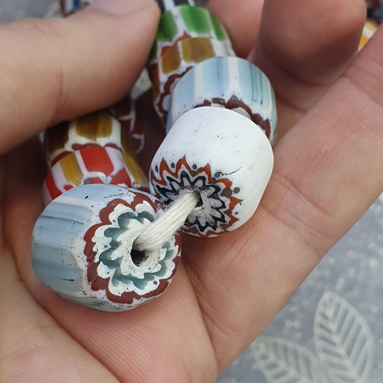 Vintage Venetian Style Mix Chevron Glass beads Long Strand 14-17mm N-2