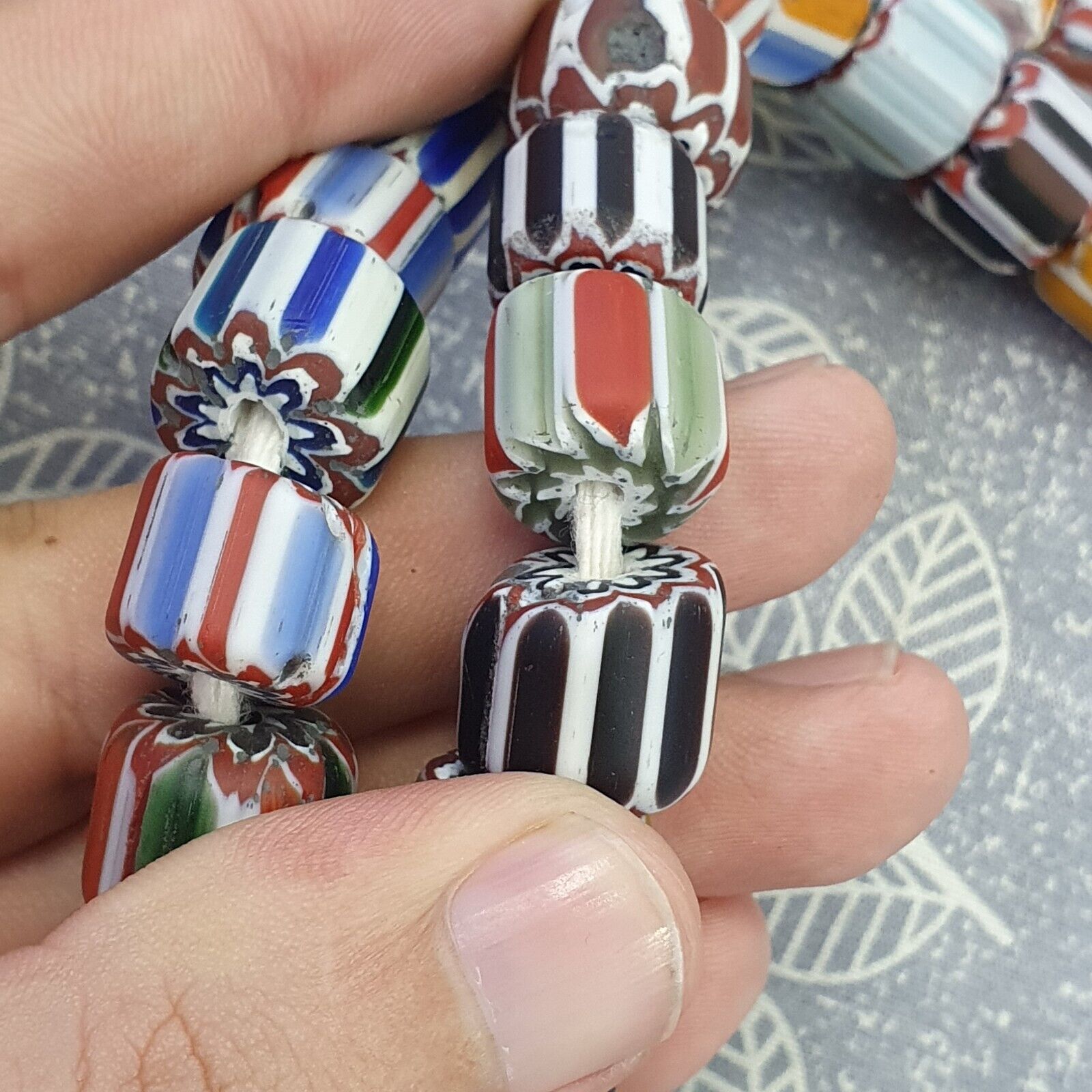Vintage Venetian Style Mix Chevron Glass beads Long Strand 14-17mm N-2
