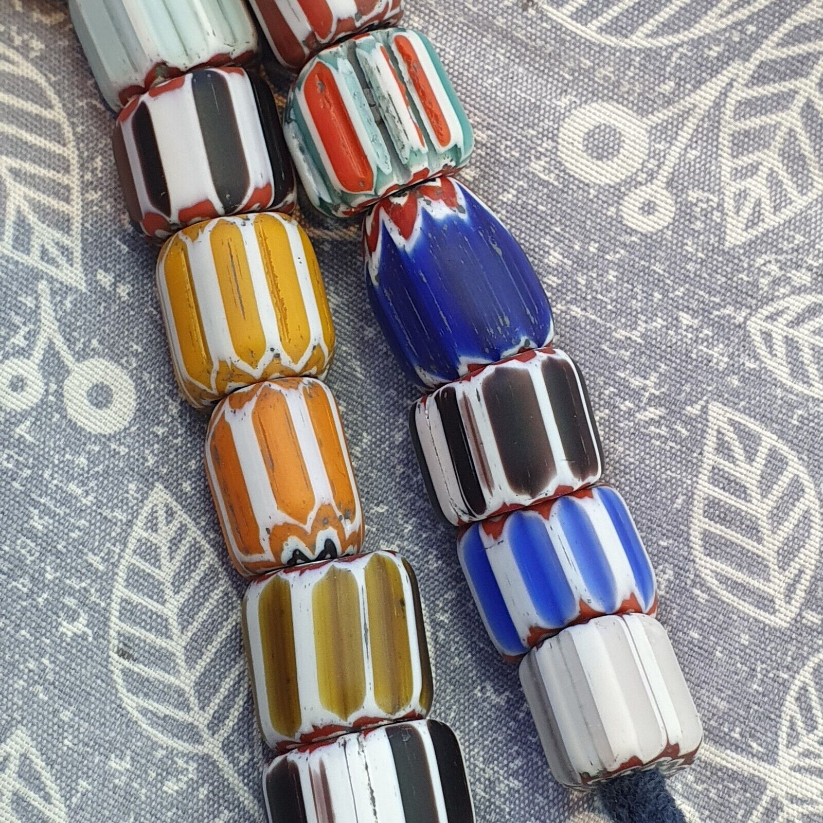Vintage Venetian Style Mix Chevron Glass beads Long Strand 14-17mm N-2