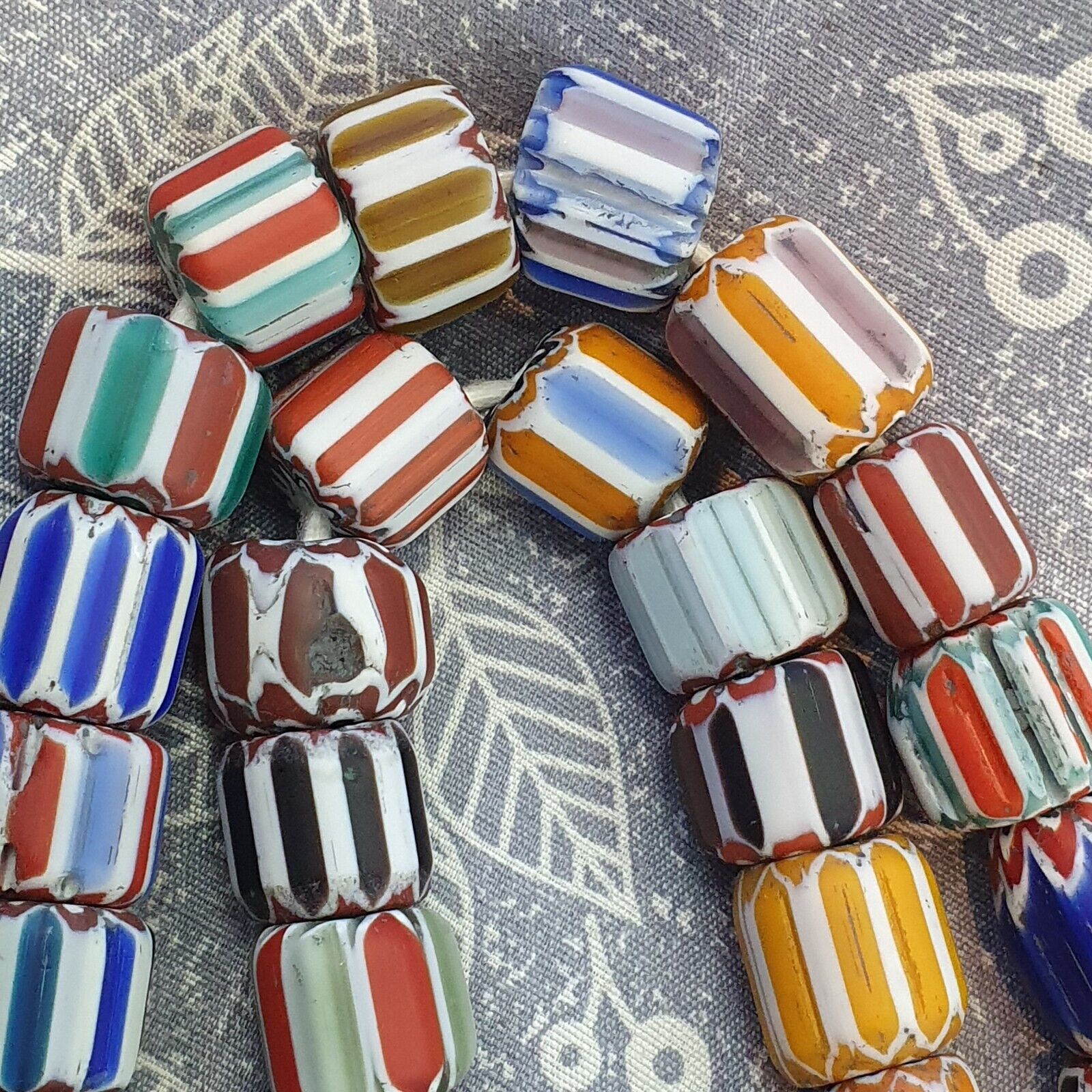 Vintage Venetian Style Mix Chevron Glass beads Long Strand 14-17mm N-2
