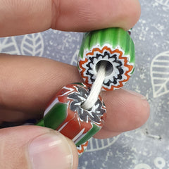Vintage Venetian Style Green Chevron Glass beads Long Strand 14-17mm N-3