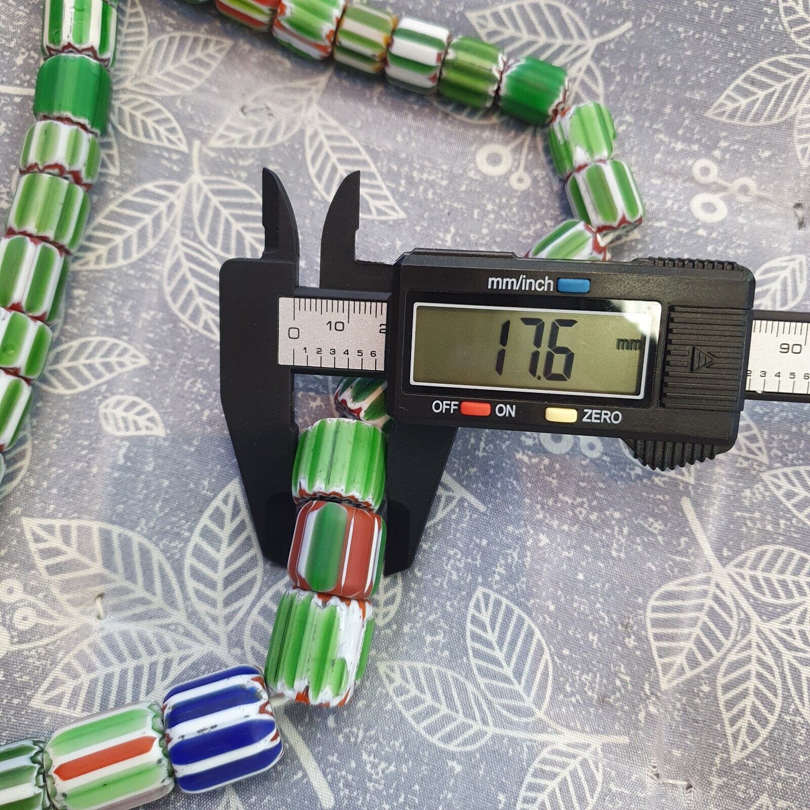 Vintage Venetian Style Green Chevron Glass beads Long Strand 14-17mm N-3