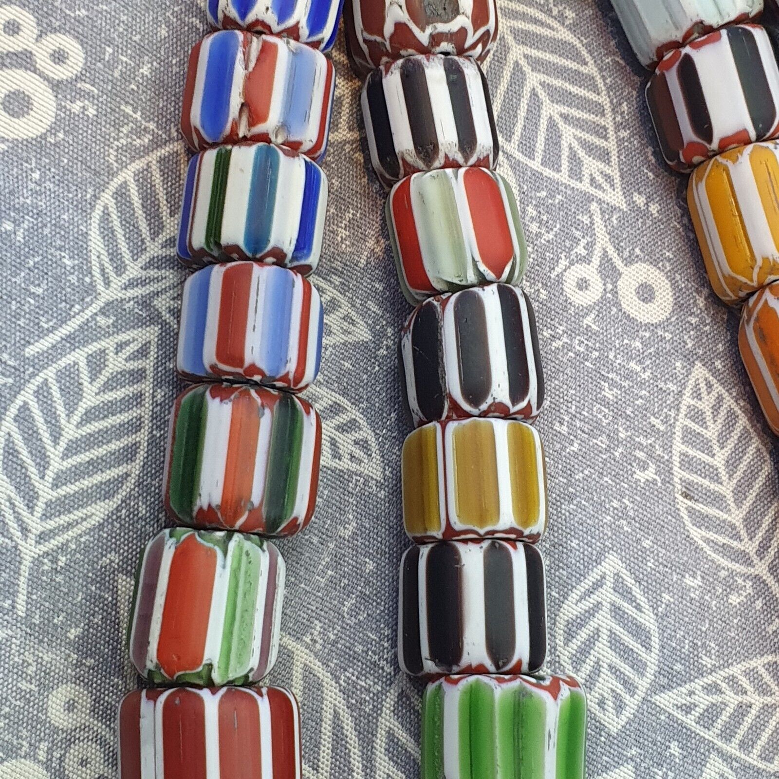 Vintage Venetian Style Mix Chevron Glass beads Long Strand 14-17mm N-2