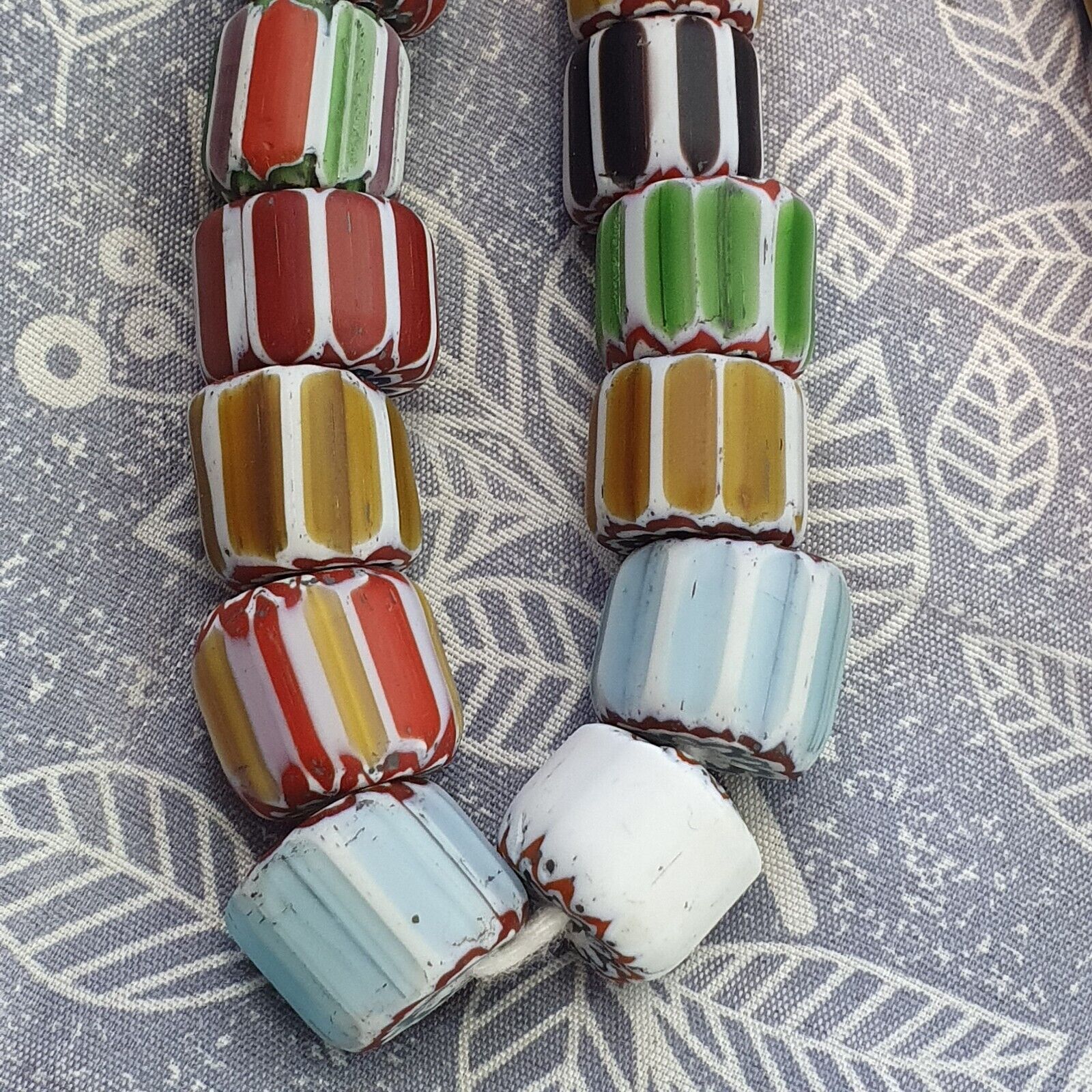 Vintage Venetian Style Mix Chevron Glass beads Long Strand 14-17mm N-2