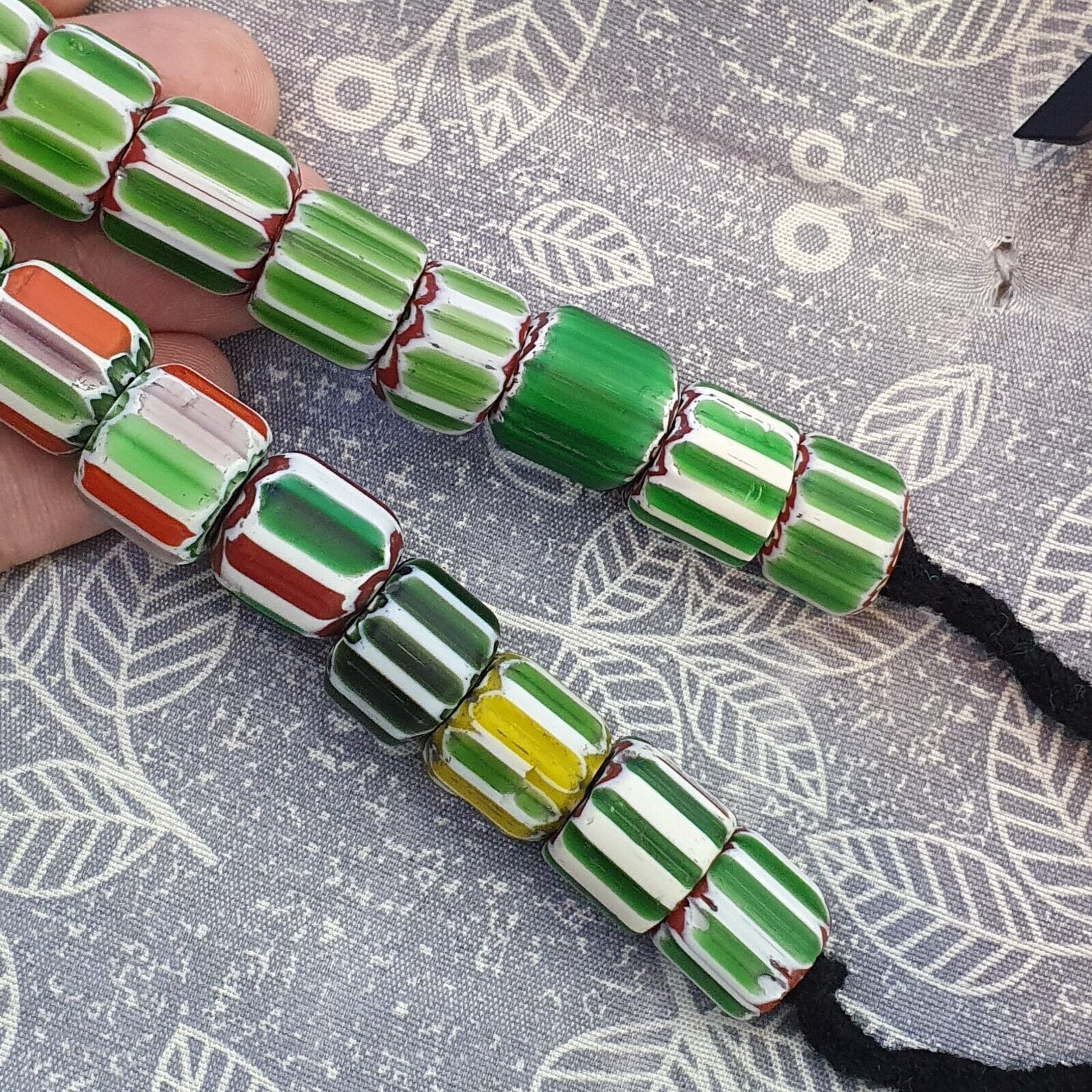 Vintage Venetian Style Green Chevron Glass beads Long Strand 14-17mm N-3