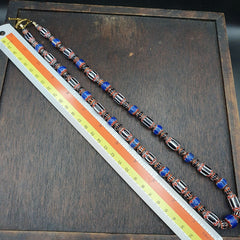 Vintage Venetian Style Blue, Black Chevron 10mm-15mm Beads Long Strand
