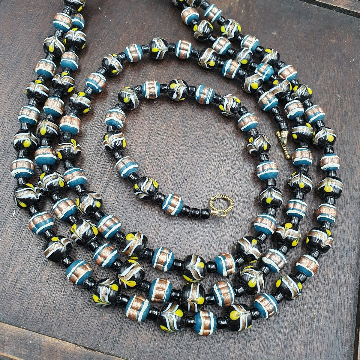 Vintage Venetian Style Wedding cake Beads 10-12MM Aventurine glass Necklace