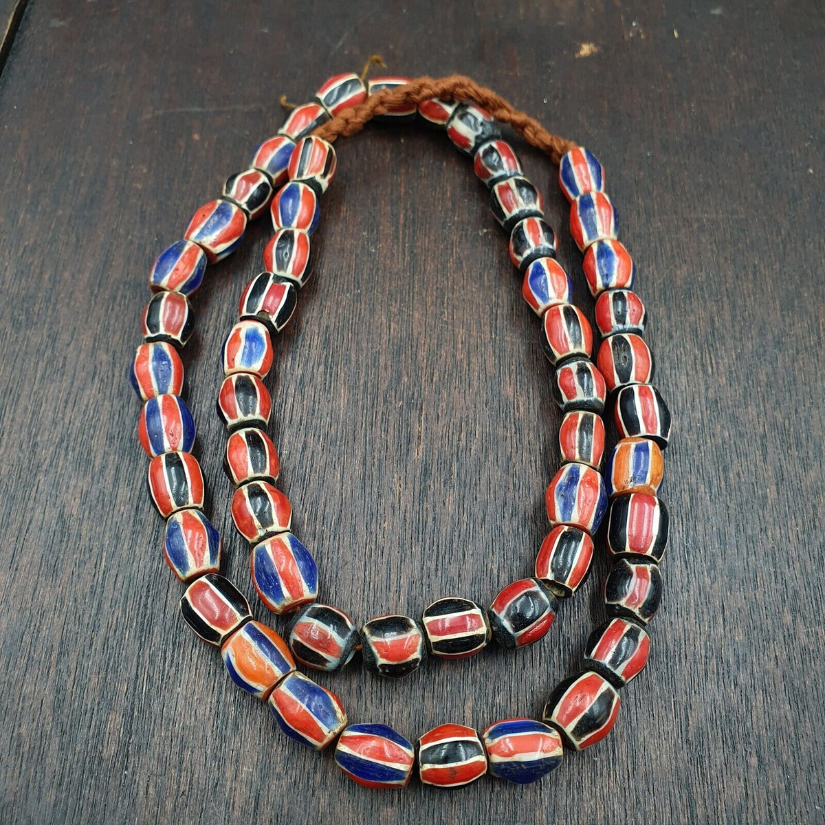 Antique Vintage Venetian Style red Chevron Trade Beads Necklace