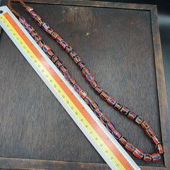 Antique Vintage Venetian Style red Chevron Trade Beads Necklace